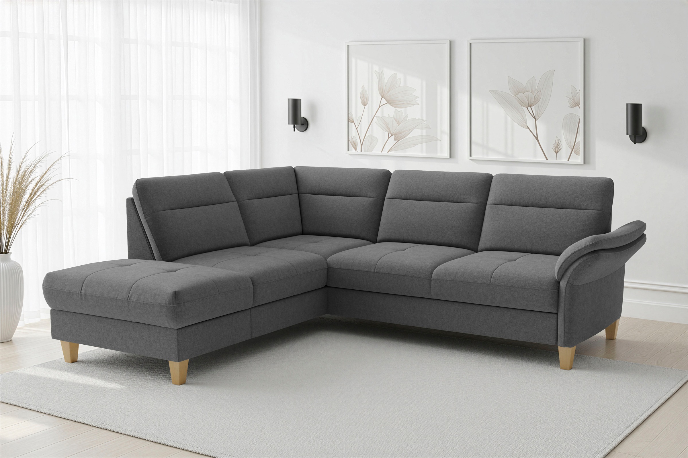 sit&more "Pamela L-Form, B: 218 cm, optional Schlaffunktion & Bettkasten" wahlweise mit Armteilverstellung, Sofa mit Federkern, Sitzhöhe: 48 cm