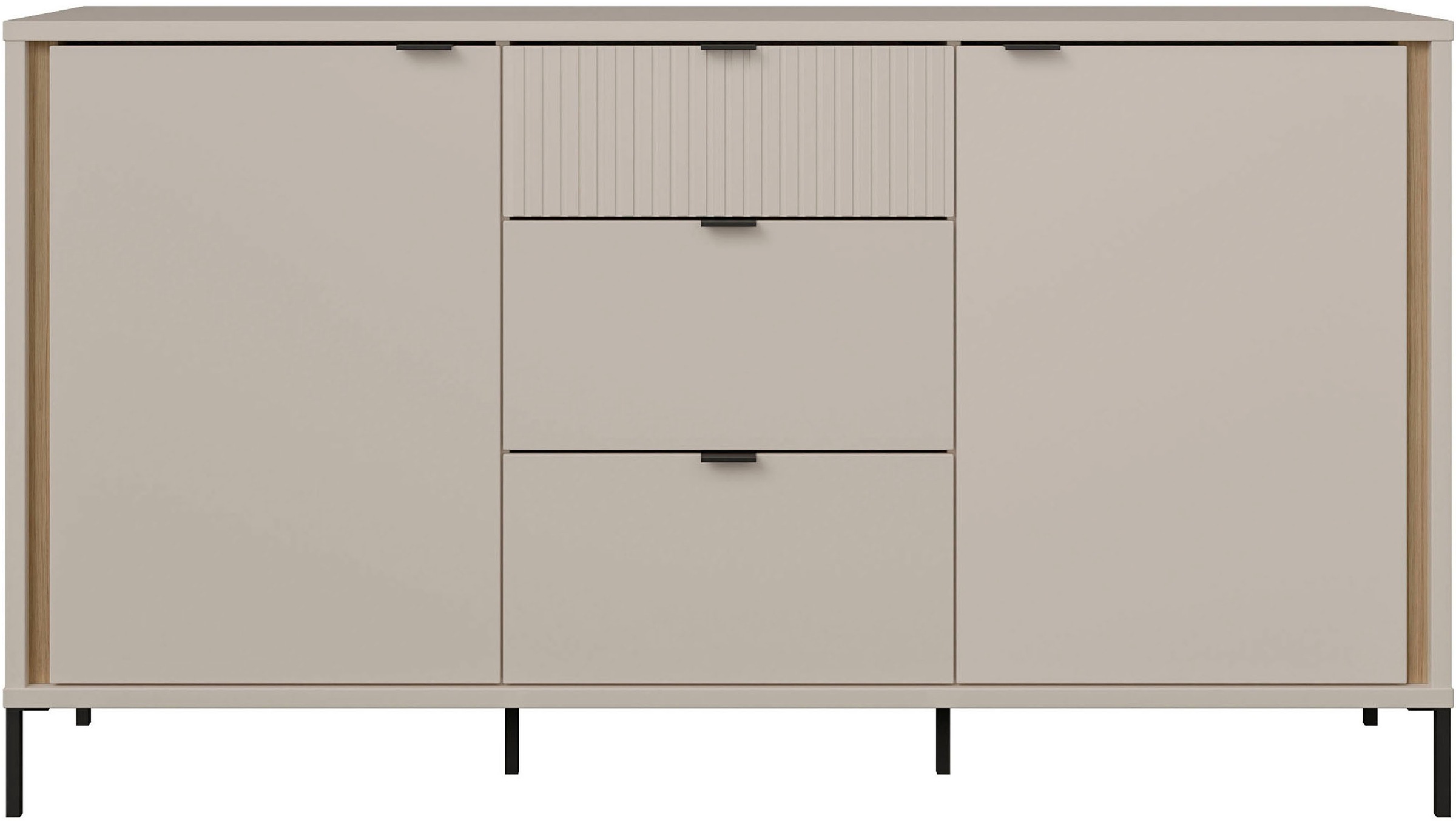 FORTE Sideboard »Forte Seravel Sideboard 160 cm, Kashmir Beige/Mauvella Eiche« B/H/T 158,8/87,2/41,5 viel Stauraum, Lamellenoptik