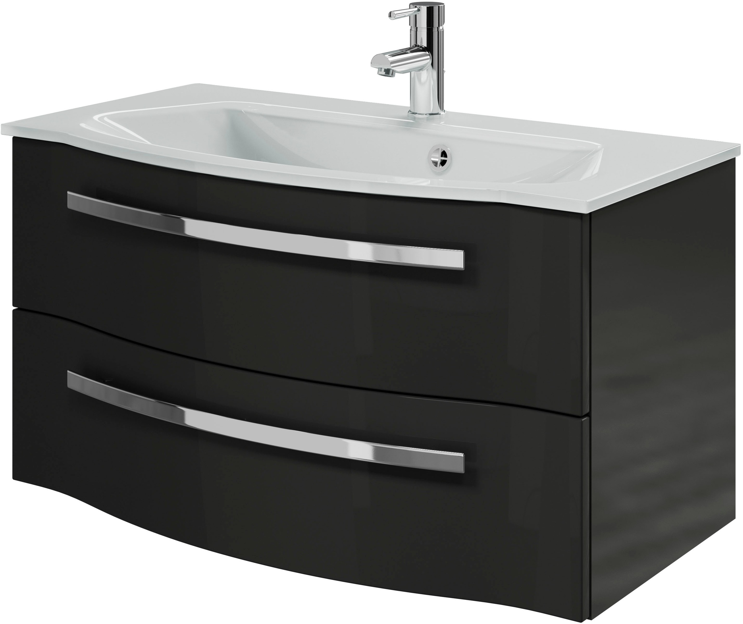 Thumbnail - Saphir Badmöbel-Set "Serie 4005, vormontiert, Glaswaschbecken, Spiegelschrank" Set, 5 Stk. tlg.