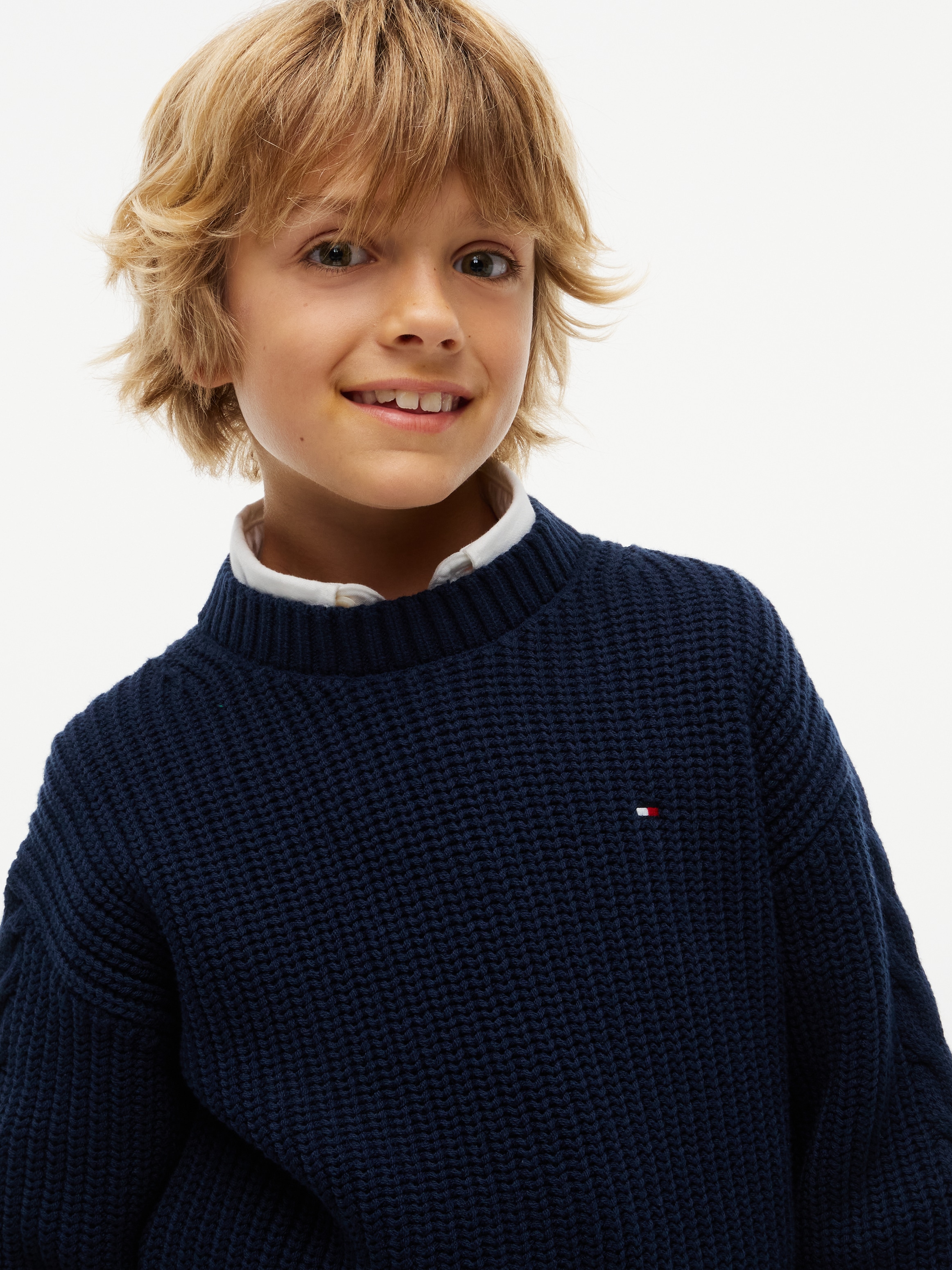 Tommy Hilfiger Strickpullover Rundhalsausschnitt, Regular Fit, Ringelbündchen, Kinder bis 16 Jahre