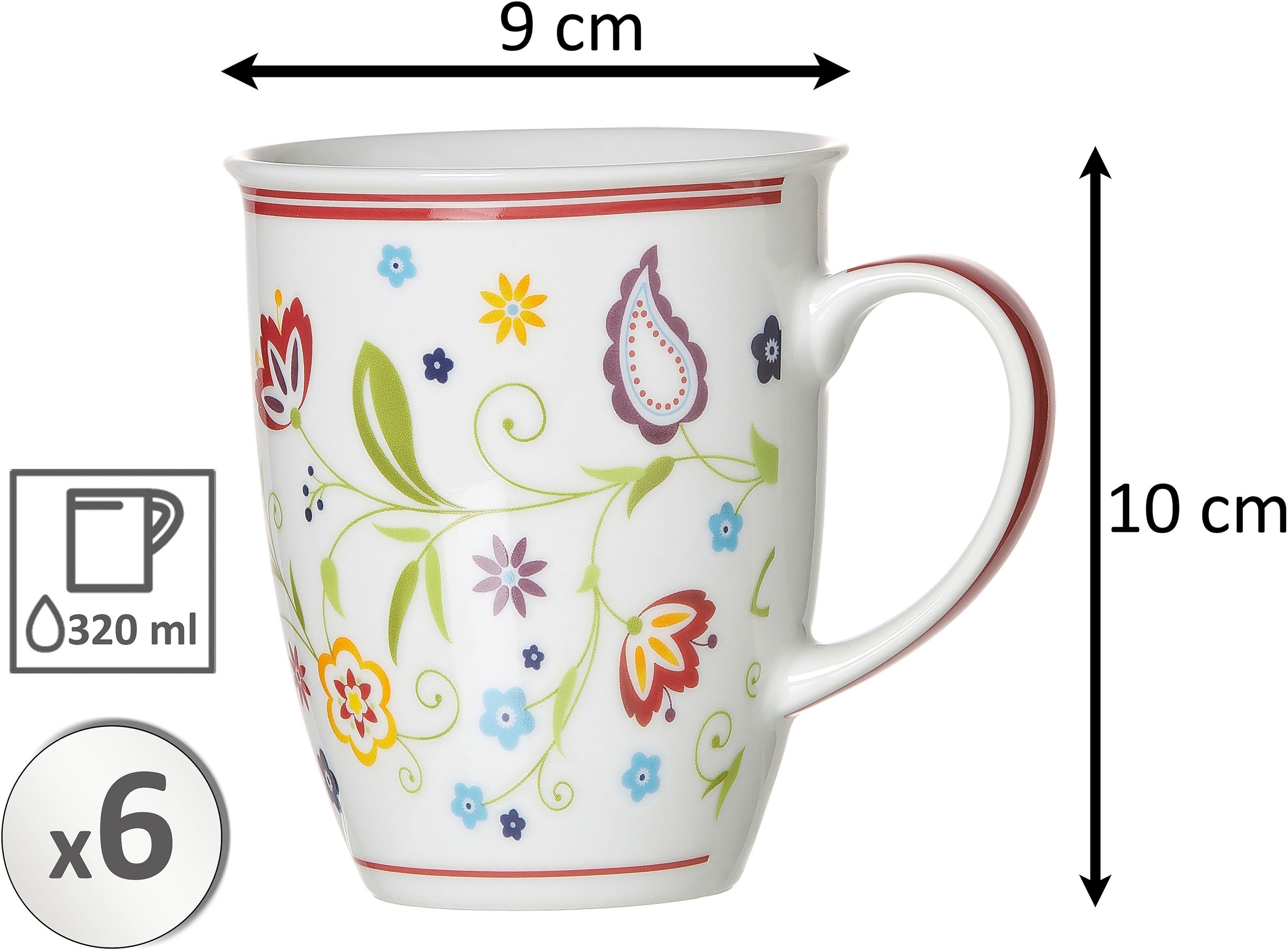 Ritzenhoff & Breker Becher "Doppio Shanti, 6-teilig" Paisley-Blüten-Dekor günstig online kaufen