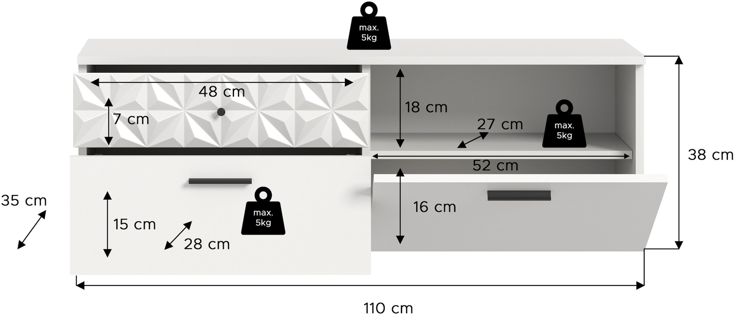 INOSIGN Schuhschrank »VICENZA, hängend, 2 Schubkästen, 1 Klappe, 2 Fächer, Ornamentabsetzung«, Hängeschrank, Flurschrank, Dielenschrank, Anrichte, Kommode