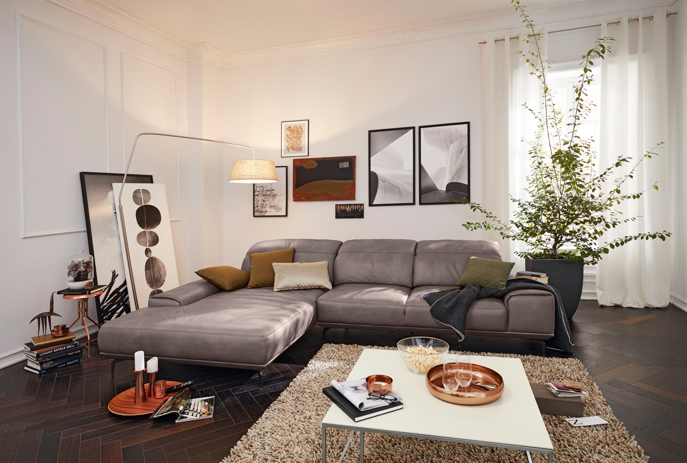 Musterring Wohnlandschaft »MR 2490 Ecksofa mit erstklassigem Sitzkomfort, Long-Life-Leder« Fuß schwarz, Sitzhöhe 48cm, wahlweise mit Funktionen, Maße 342x207 cm