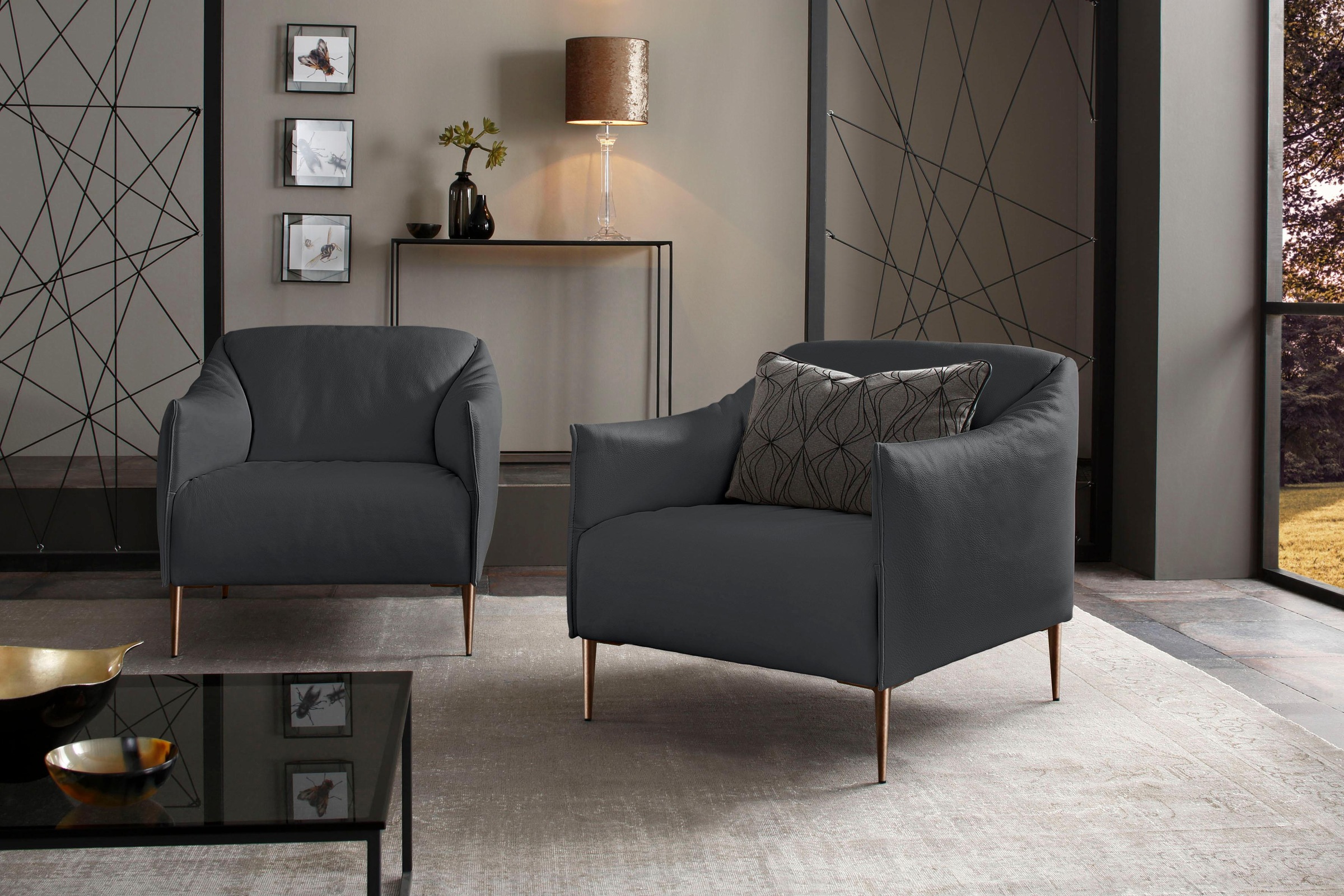 W.SCHILLIG Cocktailsessel »sally Design-Sessel, bequem und zeitlos, tolle Verarbeitungsdetails« mit Metallfüßen in Bronze pulverbeschichtet