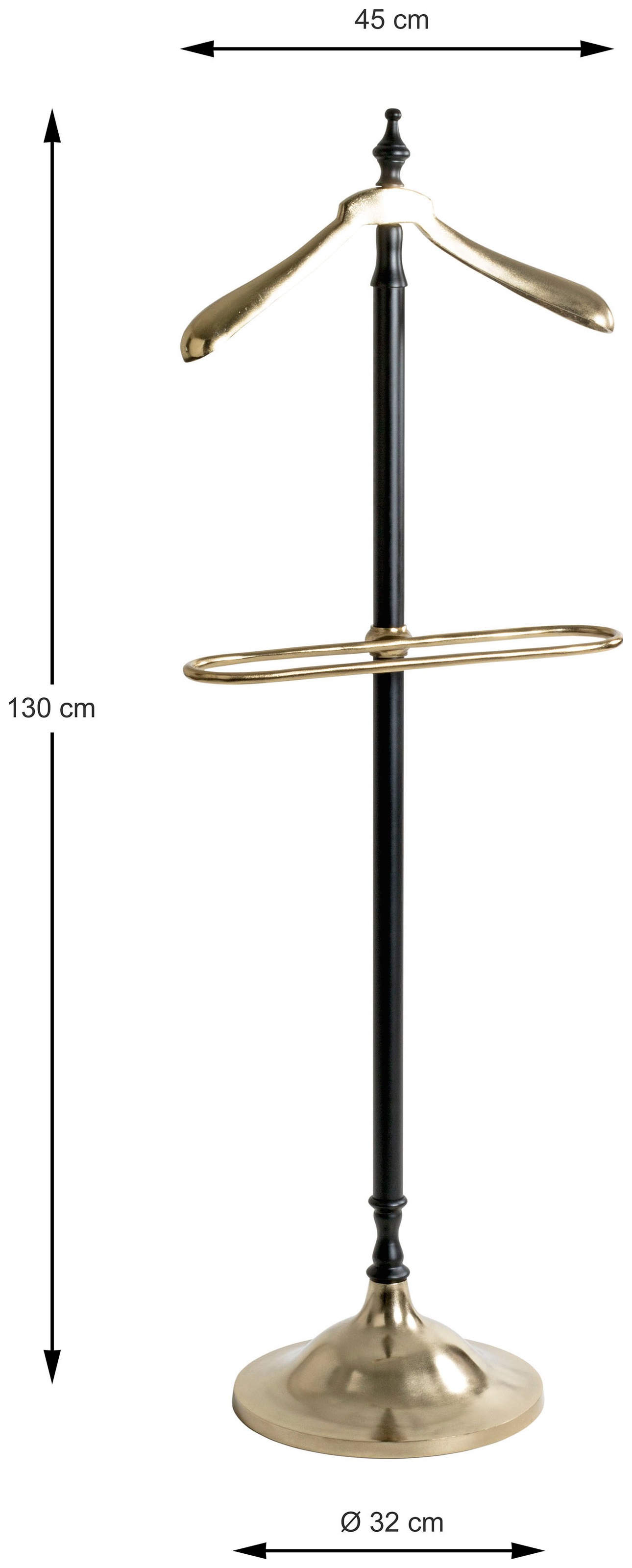 HAKU Herrendiener »Anzugständer, Dressboy, Kleiderboy, Kleiderbutler, Stiller Diener« freiform - aus Metall gold, schwarz -B/T/H 45/32/130 cm