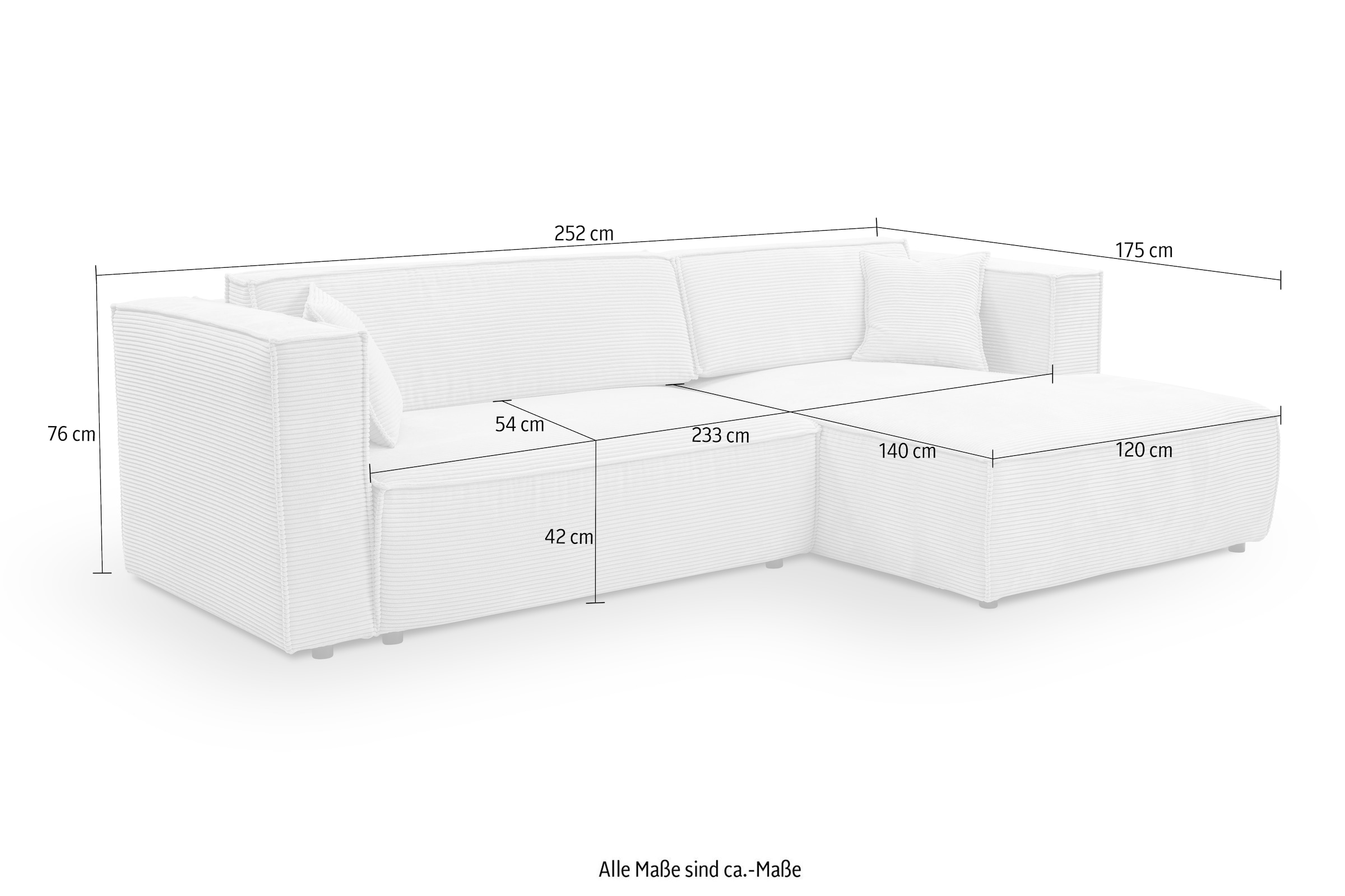WERK2 Ecksofa »Atlanta-New, modernes Design, Stellmaße 280x147cm, L-Form, Kedernaht«, hoher Komfort, Schlaffunktion & Bettkasten, Cord, Anthrazit