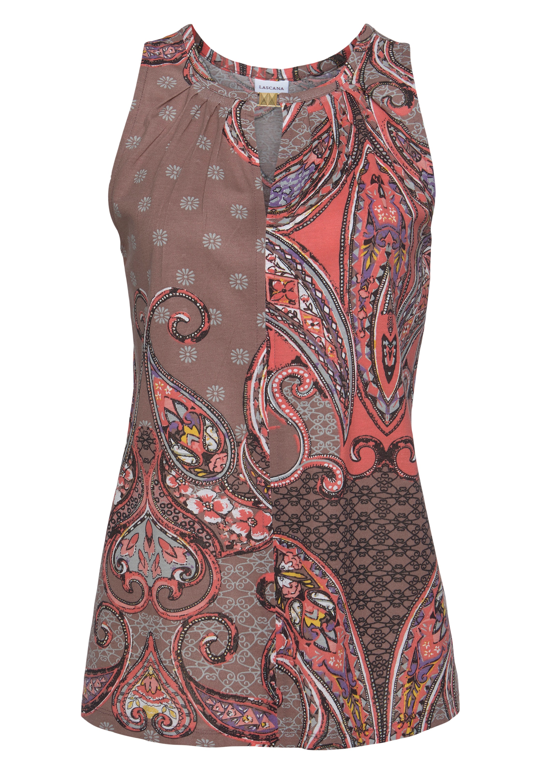 LASCANA Tanktop, mit Paisleyprint und Zieraccessoires, lockere Jerseytop günstig online kaufen