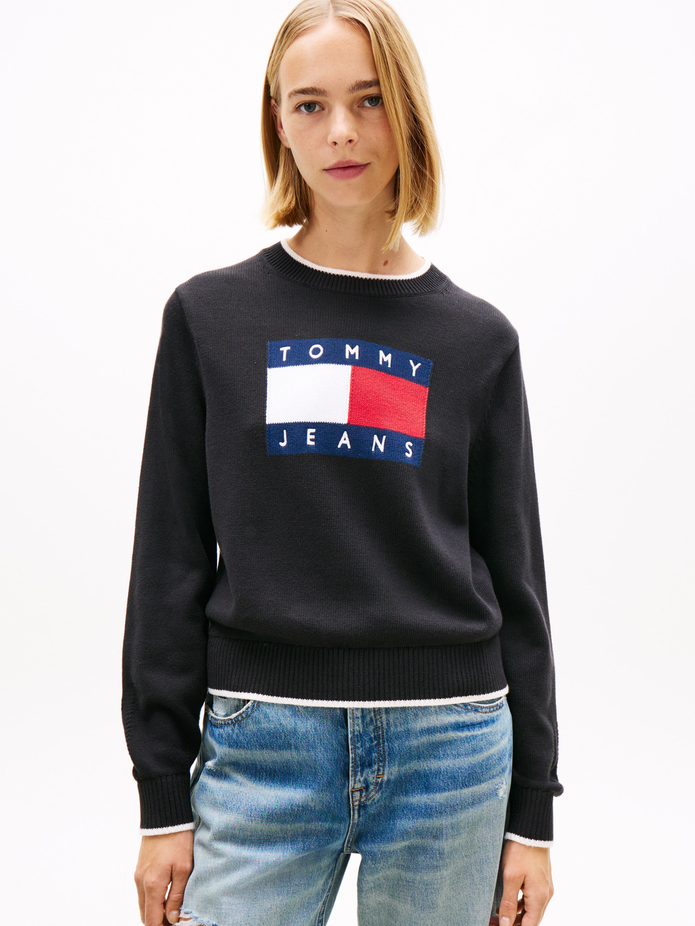 Tommy Jeans Strickpullover "TJW TIPPING FLAG SWEATER EXT" günstig online kaufen