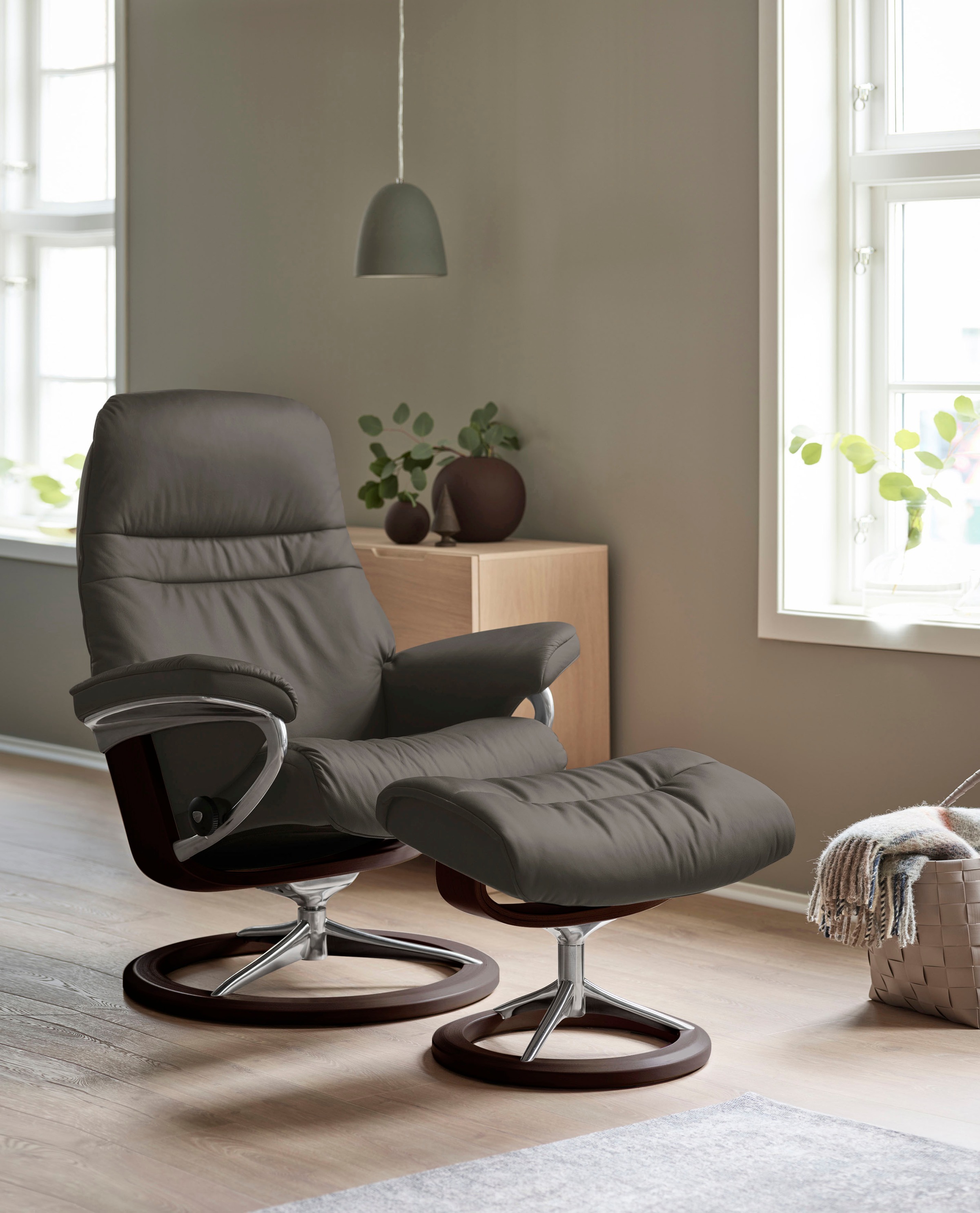 Base, Signature mit Gestell | mit Relaxsessel Braun (Set, Stressless® kaufen Größe Relaxsessel L, BAUR Hocker), »Sunrise«,