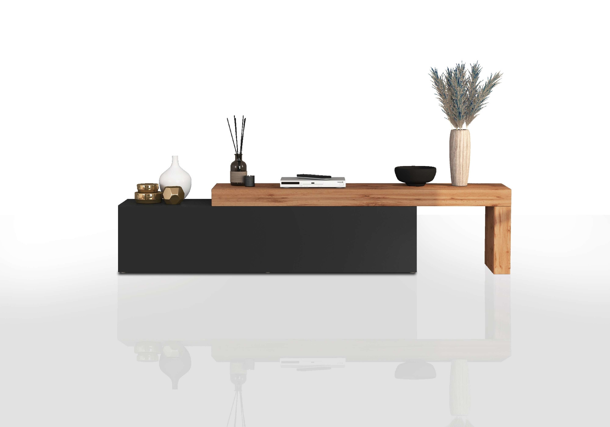 INOSIGN TV-Board »Chronos TV-Board, Lowboard«, (1 St., Breite verstellbar von 190 bis 350 cm), Breite 270 cm TV-Board,Lowboard,1 Klappe und ein L-Förmiger Aufsatz
