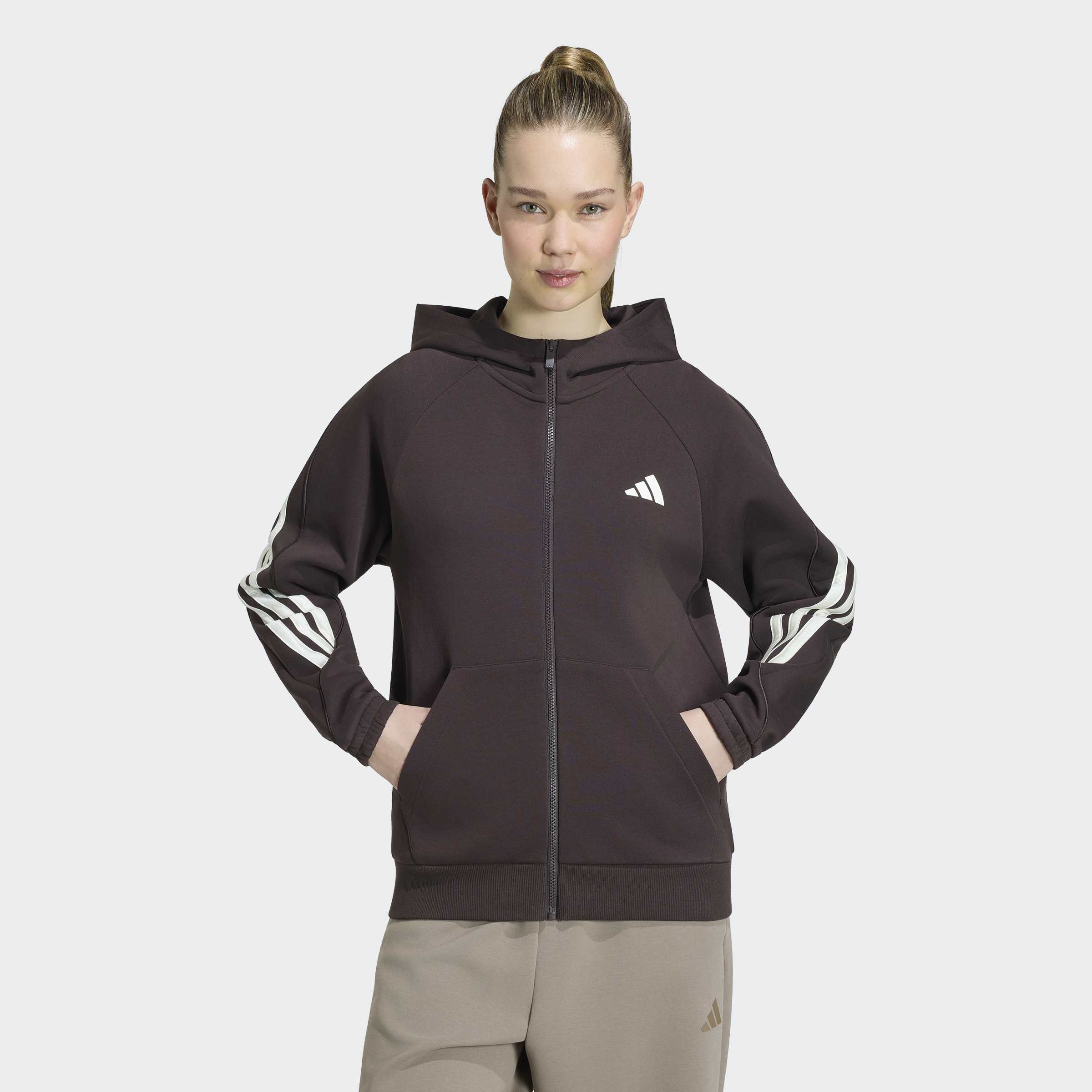 adidas Sportswear Kapuzensweatjacke "STADIUM 3-STREIFEN, DURCHGEHENDER REISSVERSCHLUSS" mit normaler Länge, aus Baumwolle und Polyester