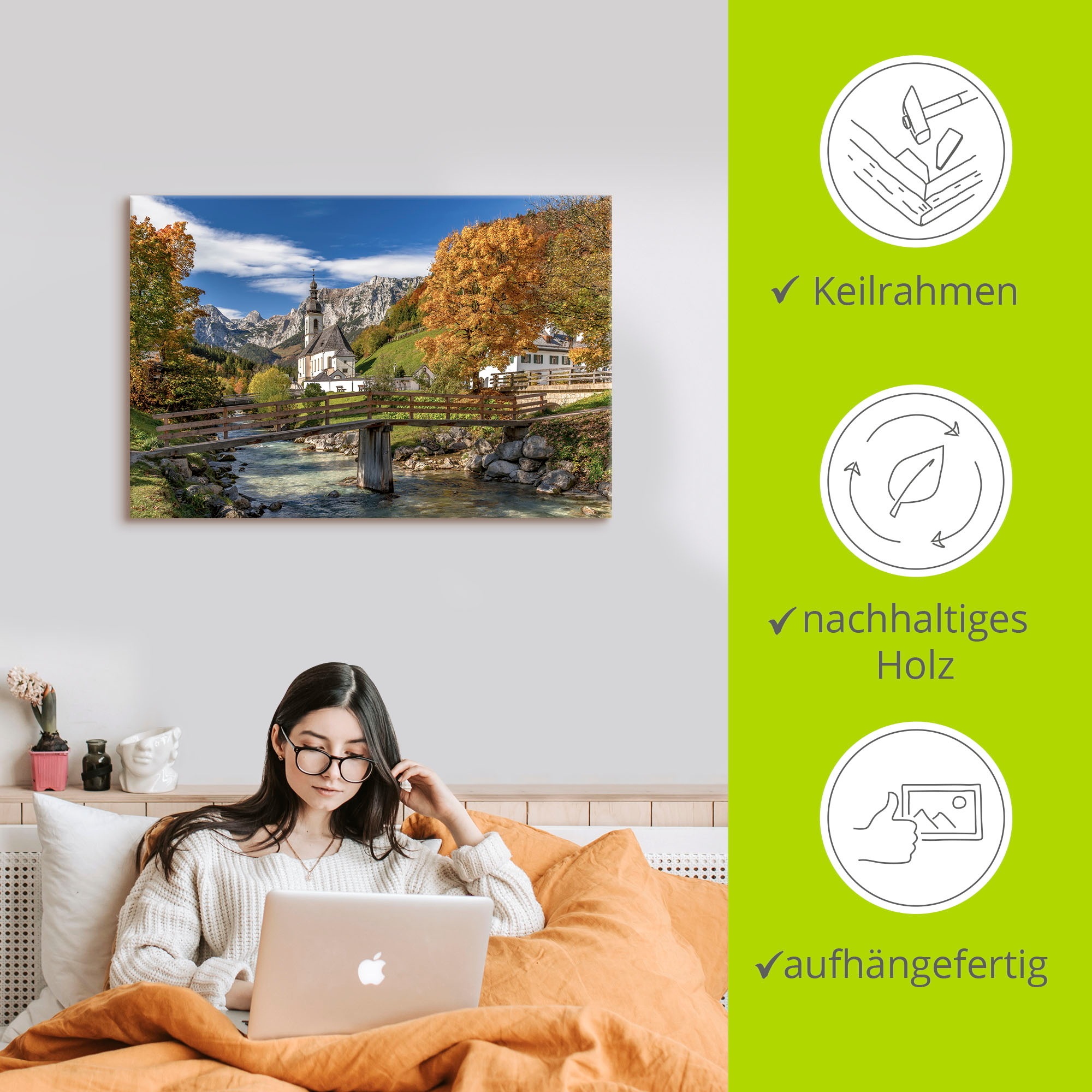 Artland Wandbild »Herbst im Berchtesgadener Land«, Berge & Alpenbilder, (1 St.), als Alubild, Leinwandbild, Wandaufkleber oder Poster in versch. Größen
