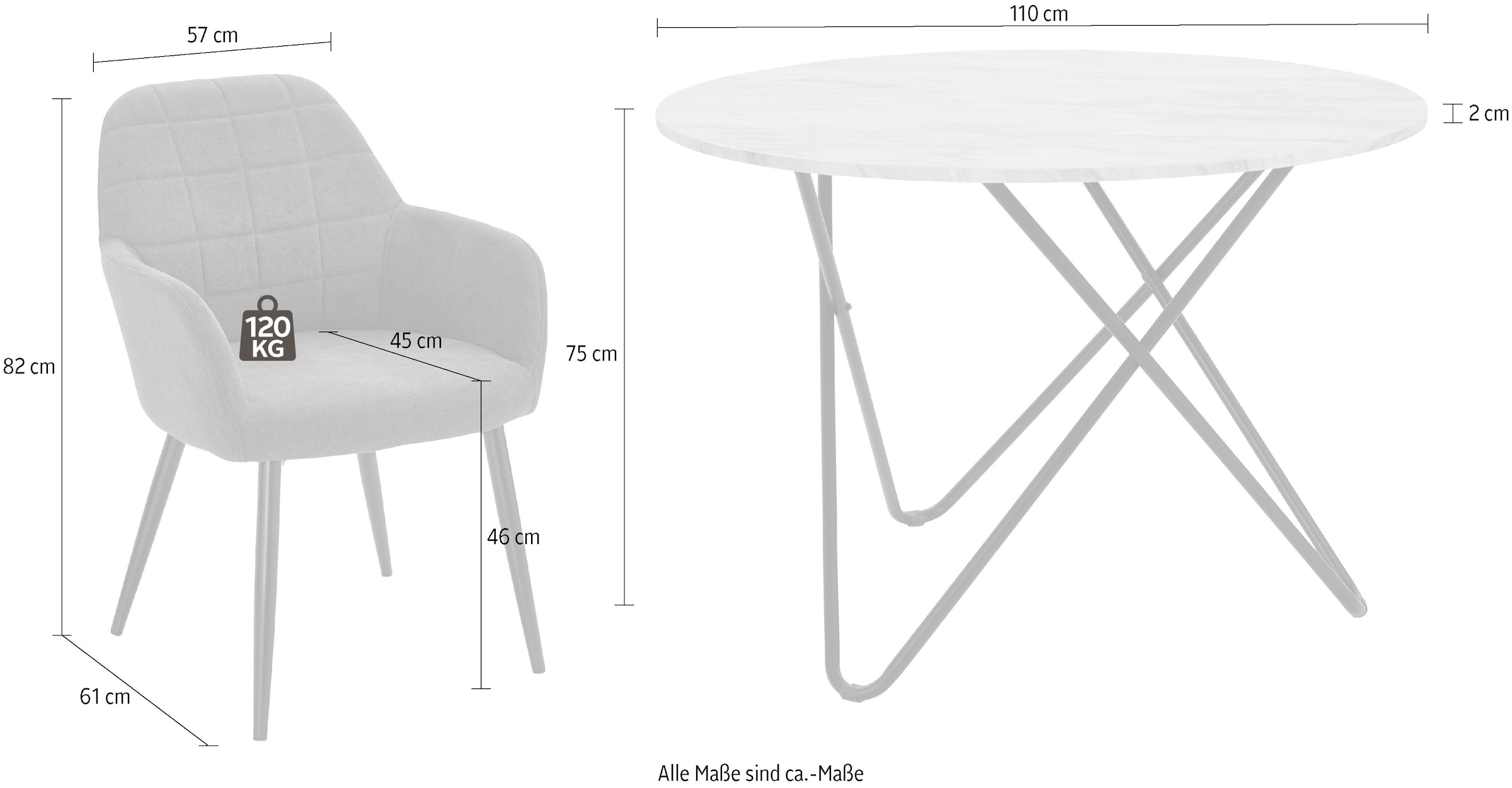 INOSIGN Essgruppe »JonasMara«, (Set, 5 tlg.), runder Tisch in Marmoroptik