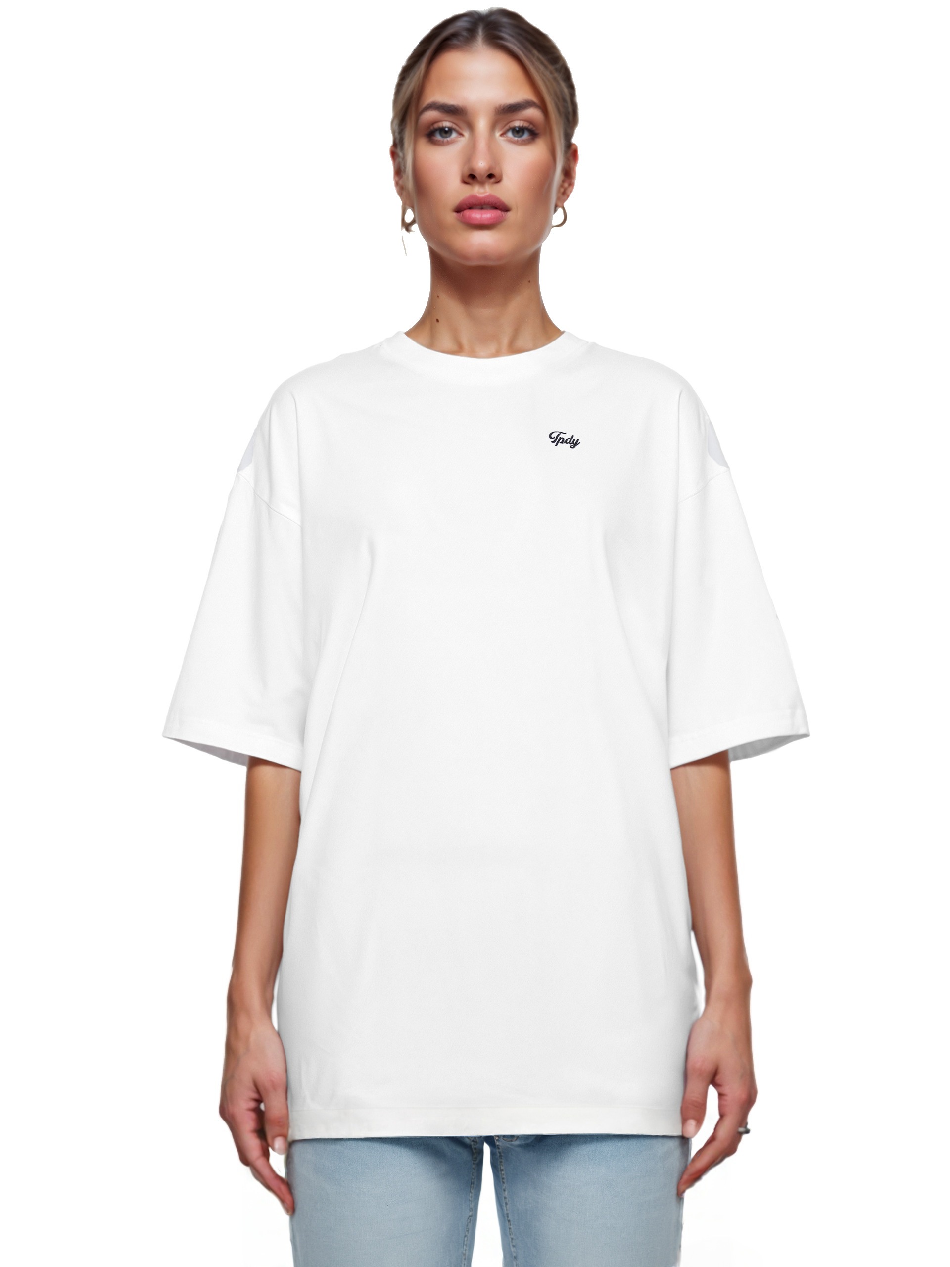 trueprodigy Oversize-Shirt "Nika F Logo Stickeri Oversized Rundhals"