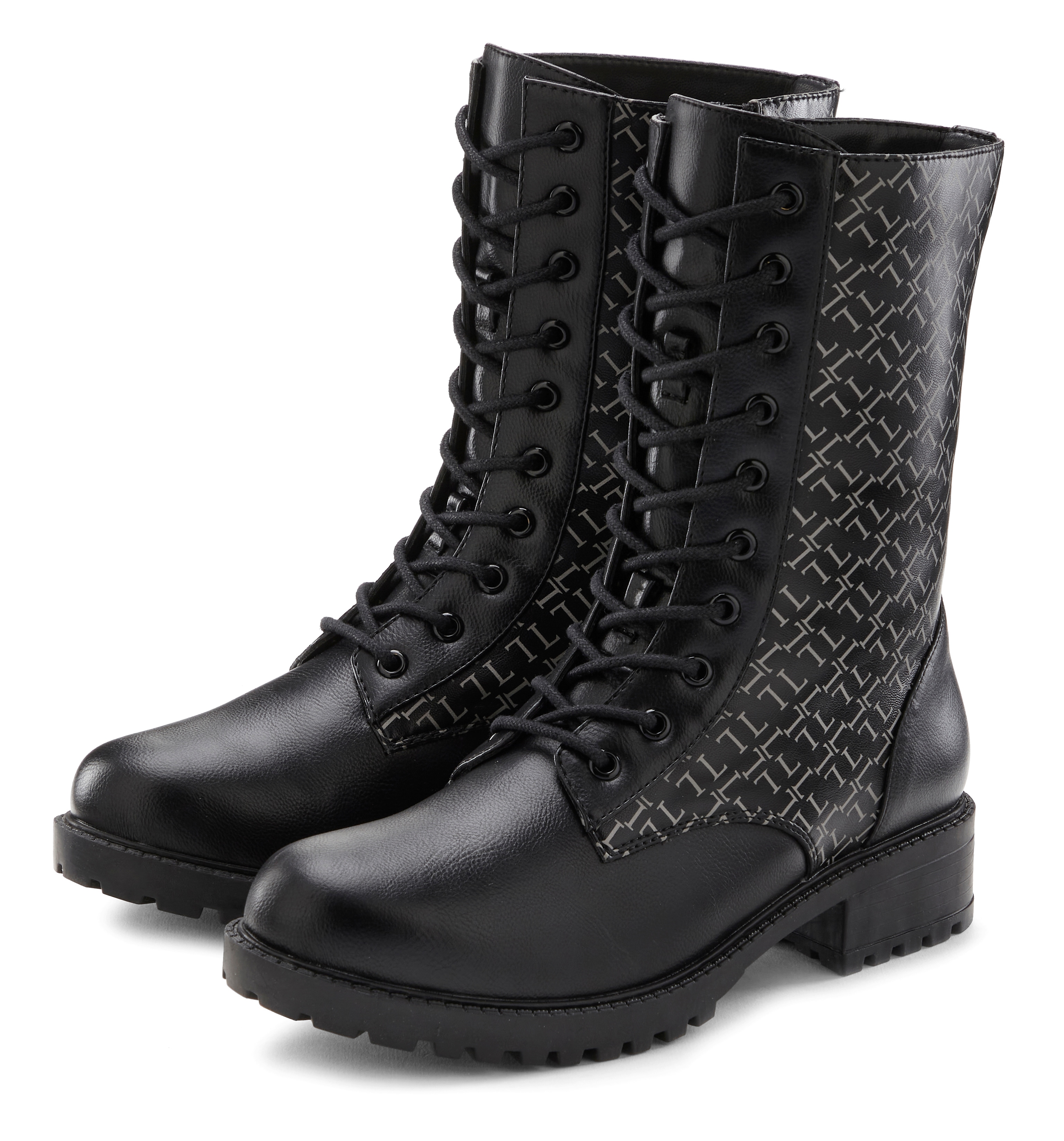 LASCANA Stiefelette "Boots, Stiefel, Schnürboots," mit modischem Druck VEGAN