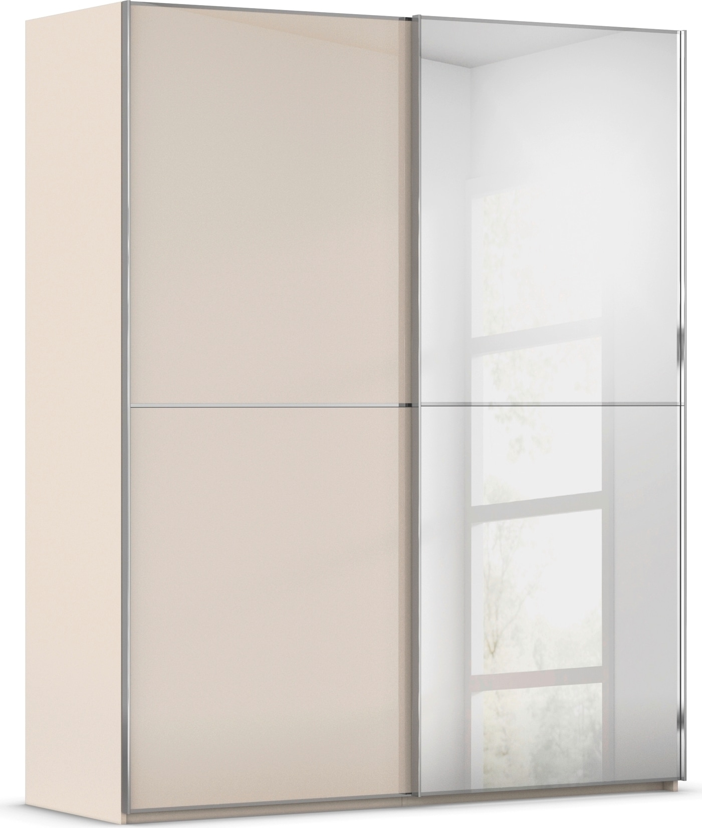 rauch Schwebetürenschrank "Kleiderschrank Schrank Garderobe Schlafzimmerschrank SCALE-DUO" edle zweigeteilte Türen Spiegel/Glas-Mix 3 Zierleisten MADE IN GERMANY