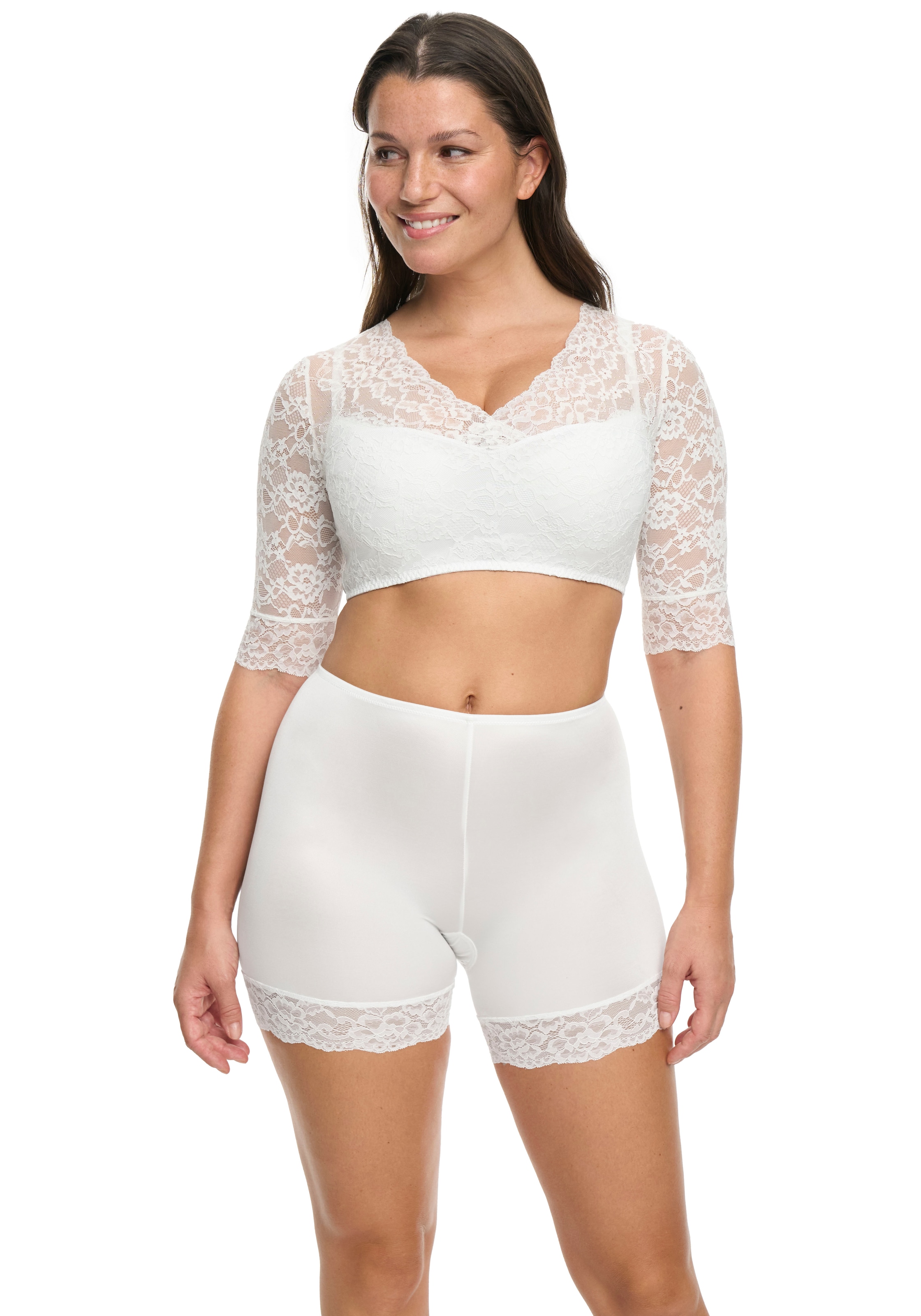 Susa Dirndlbluse "Wiesn-Zauber", florale Spitze, halbarm, elastisch, V-Auss günstig online kaufen