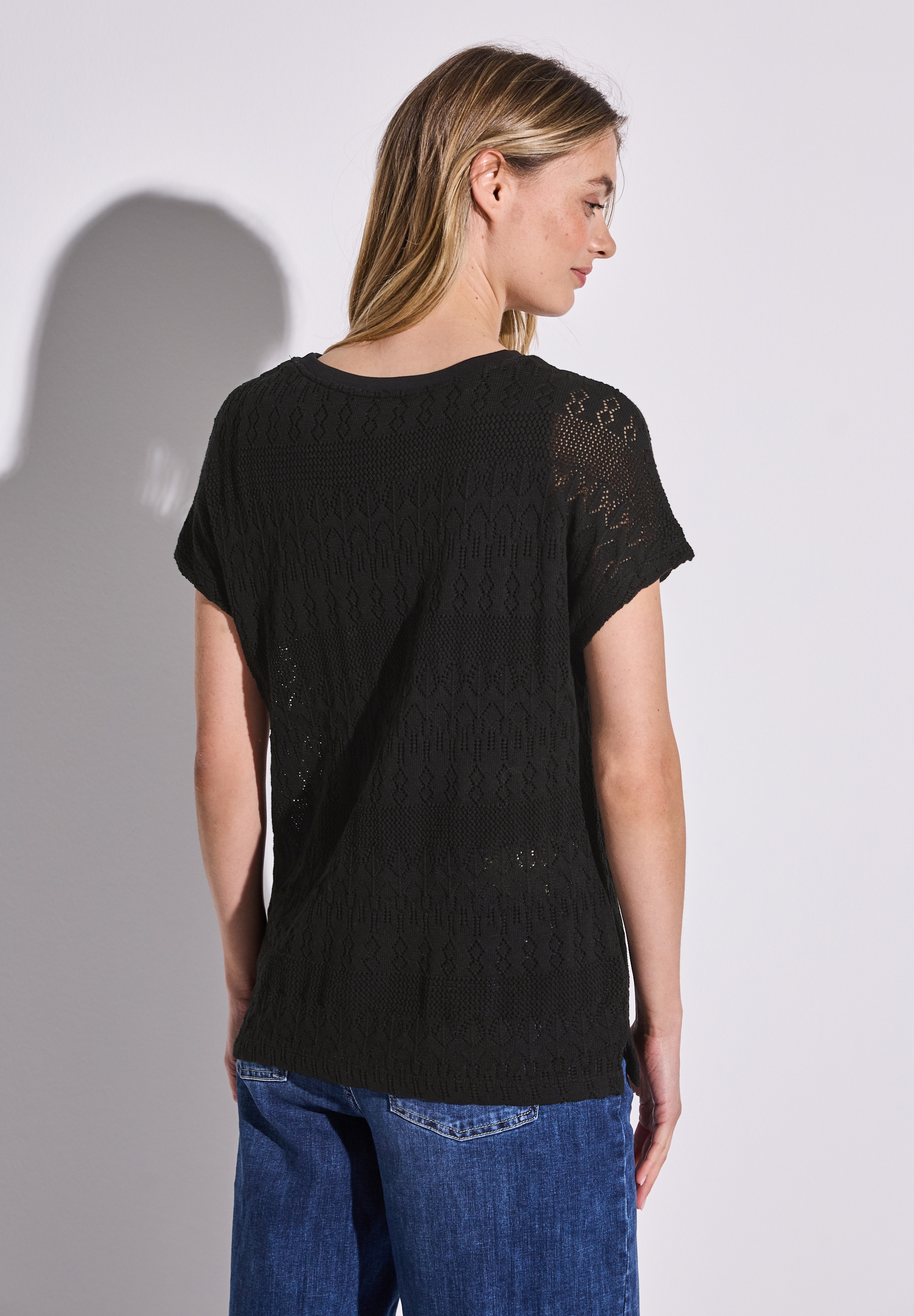 STREET ONE Kurzarmpullover, mit filigranem Muster
