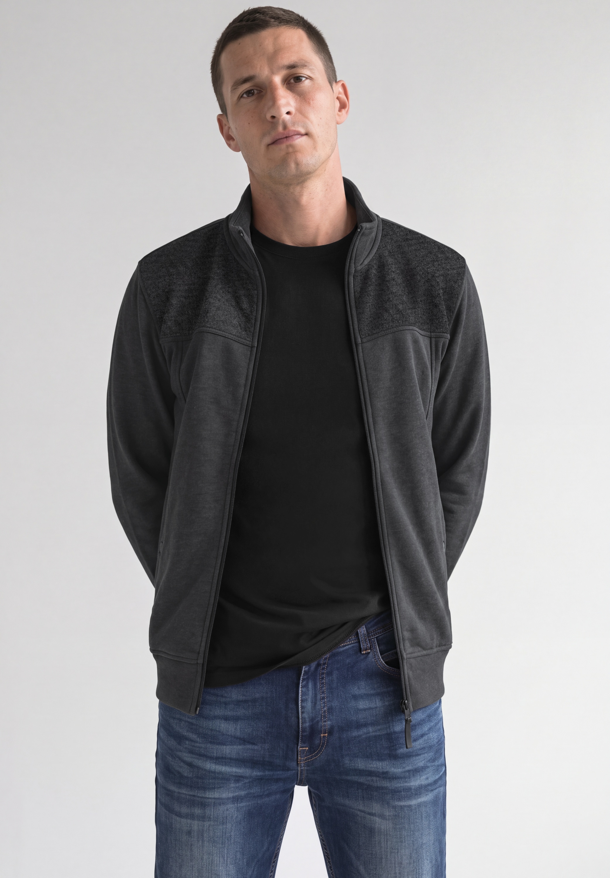 STREET ONE MEN Fleecejacke ohne Kapuze mit Stehkragen