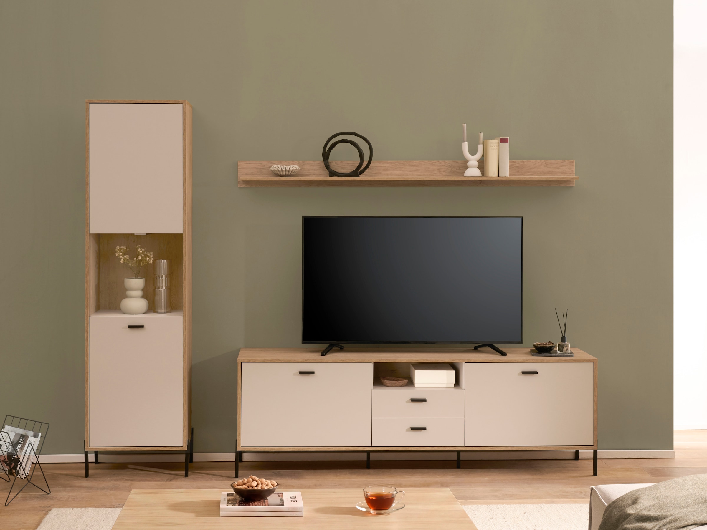 Home affaire Wohnwand »Fredericia, moderne Anbauwand, Komplettset in Kaschmir« Set, 3 Stk. tlg.