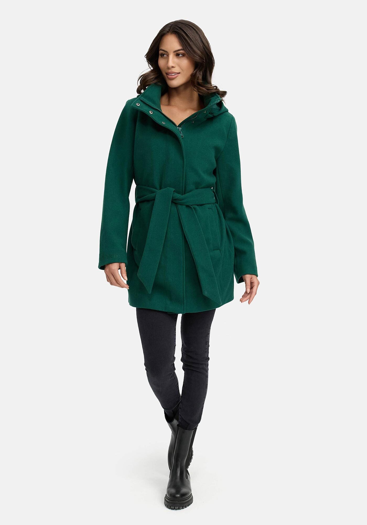 Marikoo Kurzmantel »Katalinaa«, Eleganter Wickel Mantel mit Taillengürtel und Oversized Hood Kapuze