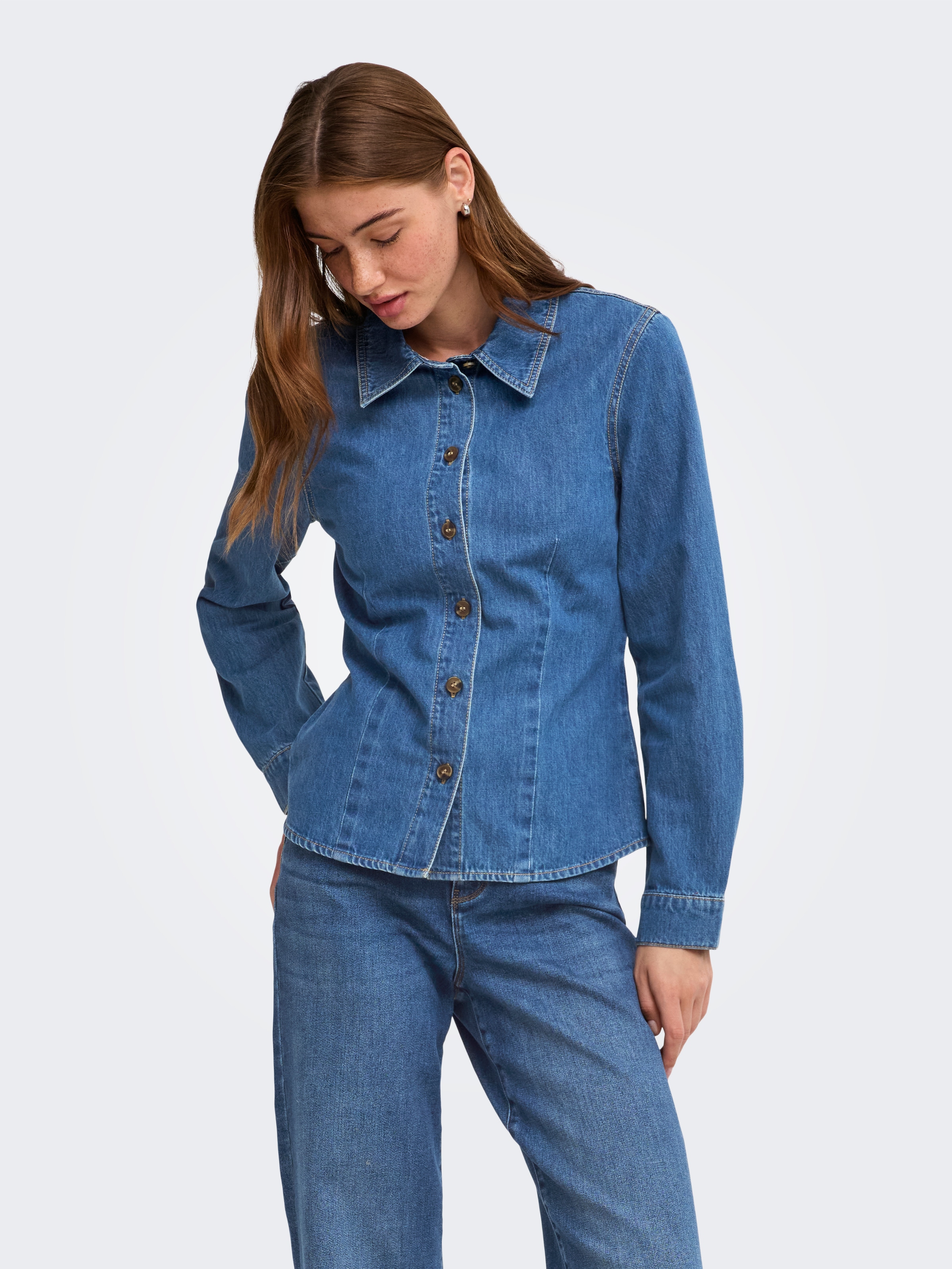 ONLY Jeansbluse "ONLUNA FITTED SHIRT DNM" Baumwolle, Denim