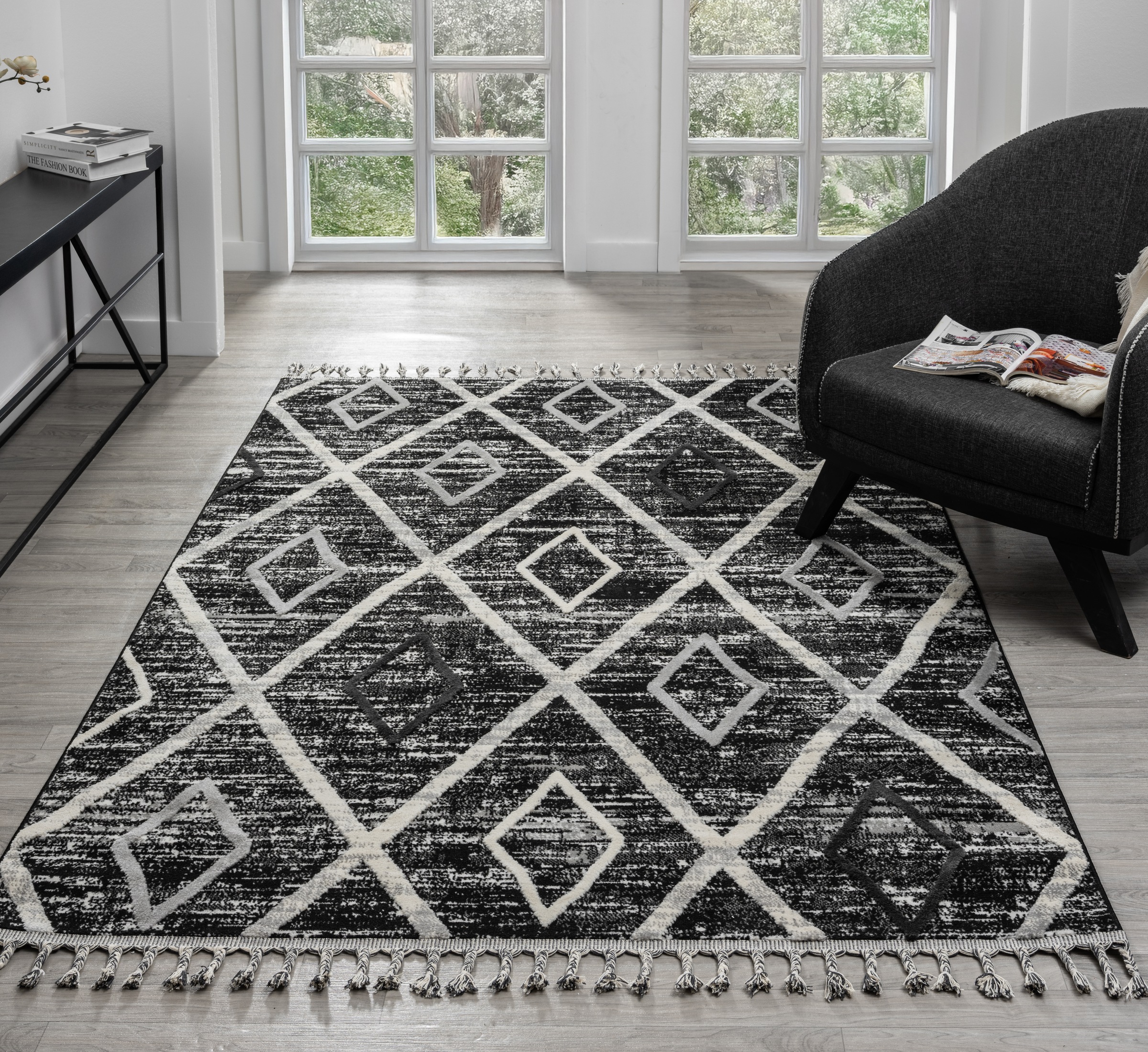 my home Teppich »Otilie«, rechteckig, 11 mm Höhe, dichte Qualität, Woll-Look, Boho, mit Fransen und Rauten, Scandi