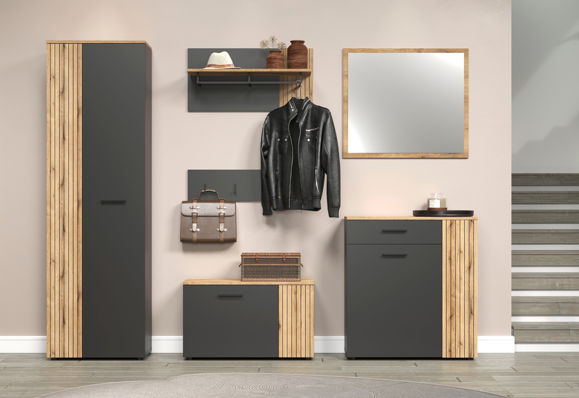 Home affaire Garderobenschrank »Estepona« 1 Stk. tlg. Flurschrank mit 2 Türen & 1 Kleiderstange – (B/T/H) 60/36/195 cm