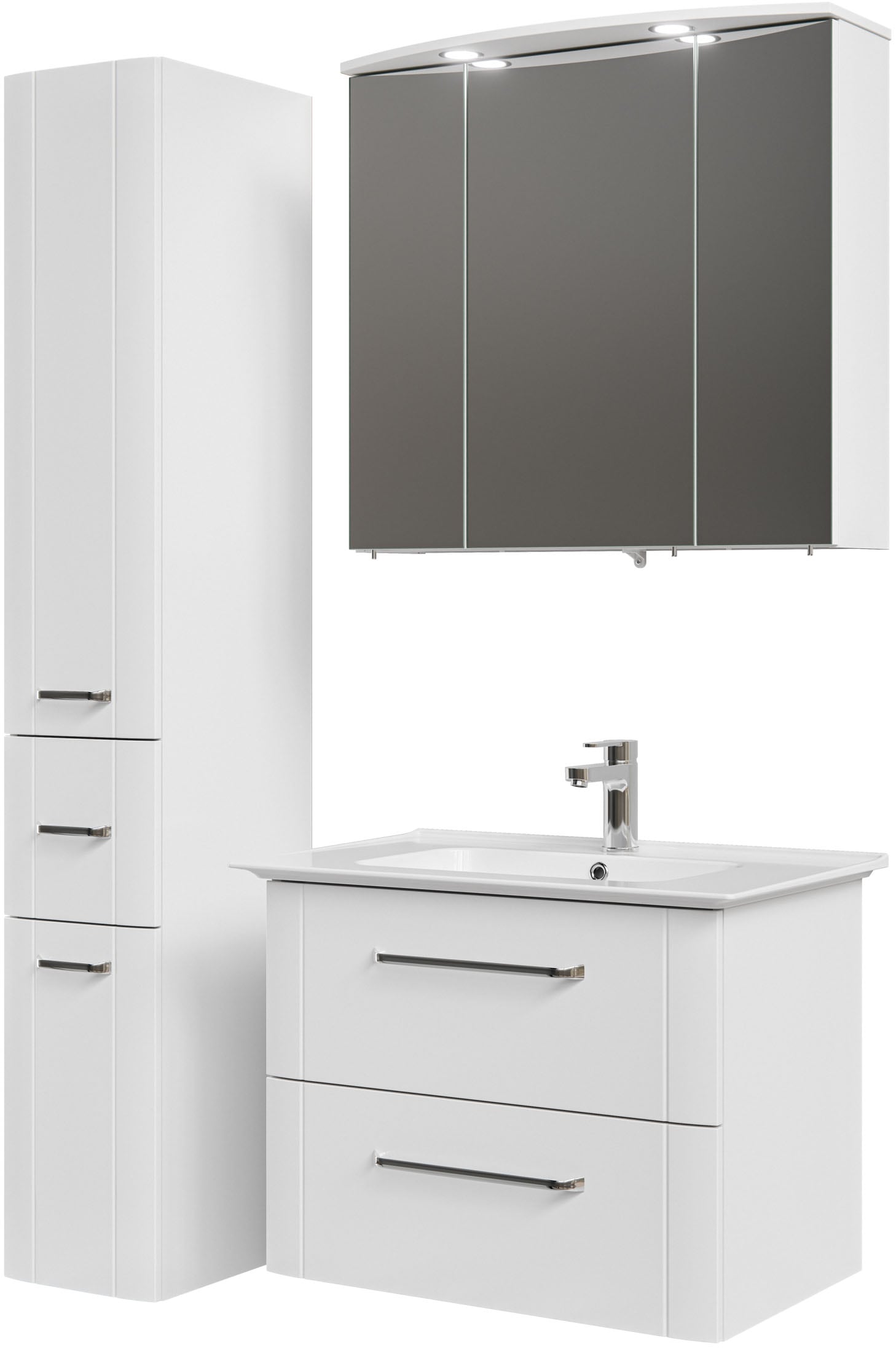 Saphir Badmöbel-Set »Badmöbel-Set Serie 3006 3-teilig Keramik-Waschtisch mit Spiegelschrank«, (4 St.), Badezimmer Set mit Hochschrank, inkl. Türdämpfer