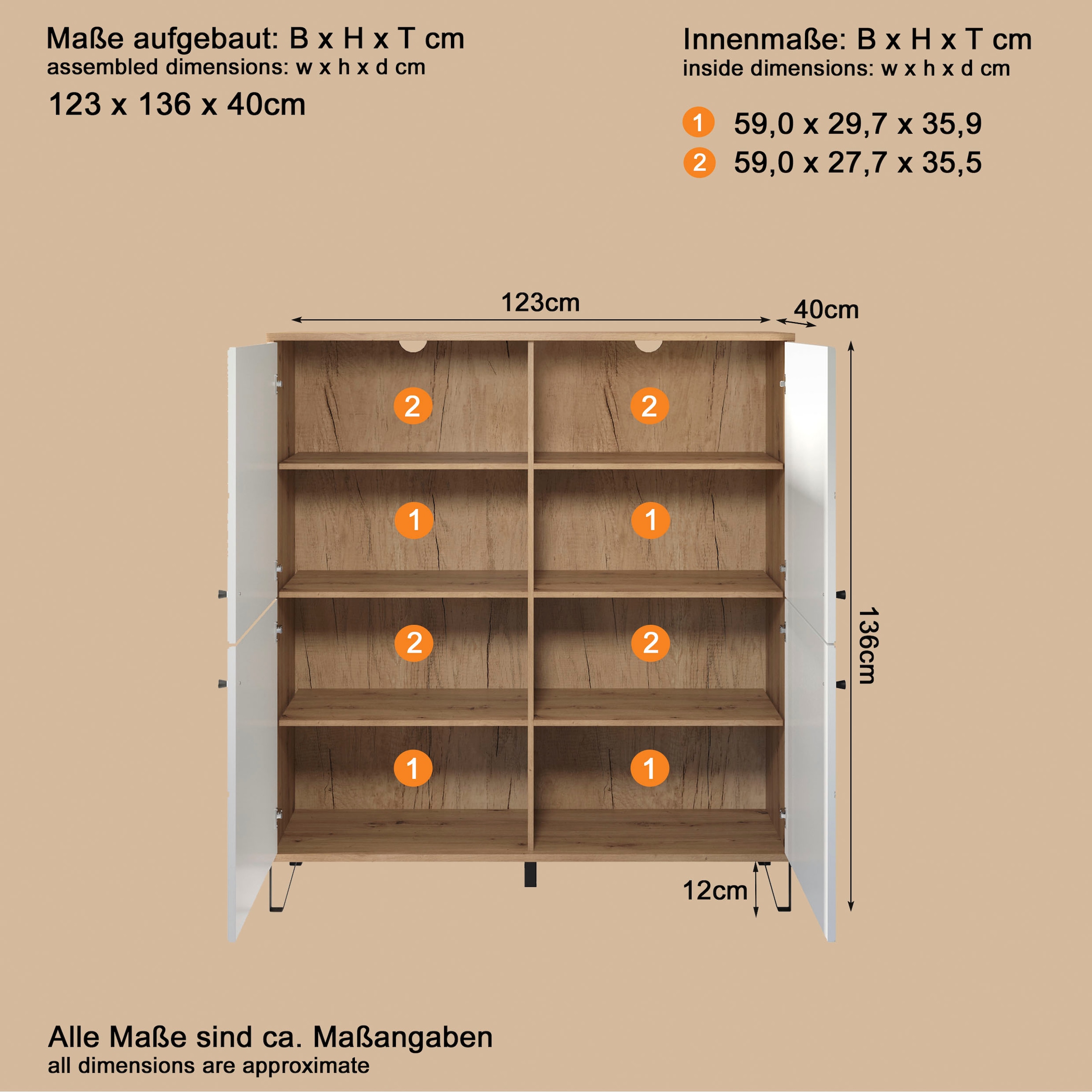 Places of Style Highboard »Tarragona«, Highboard mit 4 Türen & Soft-Close - (B/T/H) 123/40/136 cm