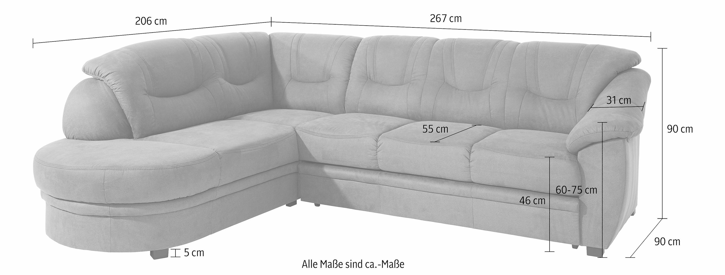 sit&more Ecksofa »Savoni L-Form«, wahlweise mit Bettfunktion