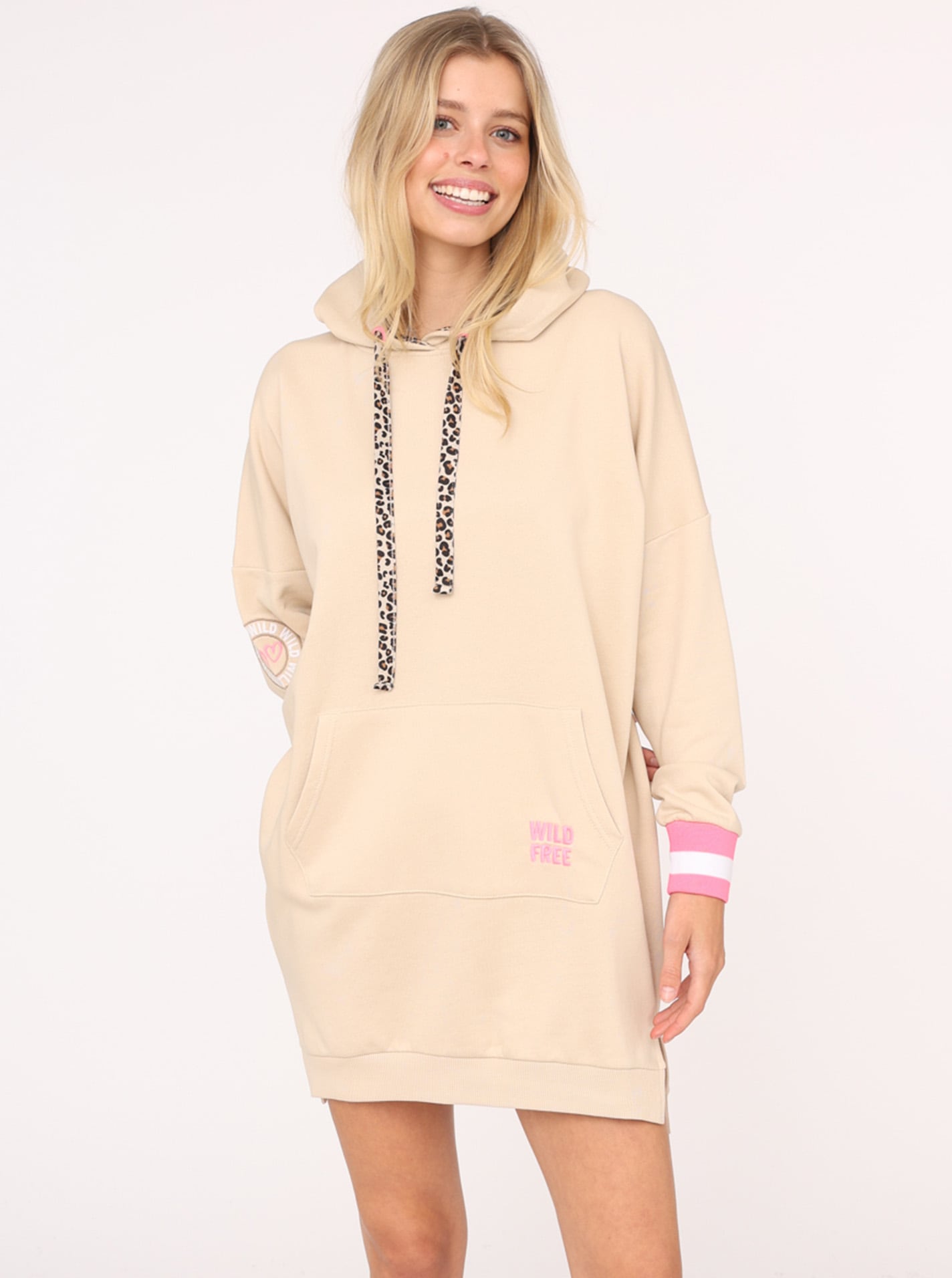 Zwillingsherz Sweatkleid ""Wild Free"" Kängurutasche mit Kapuze, Tasche, Le günstig online kaufen