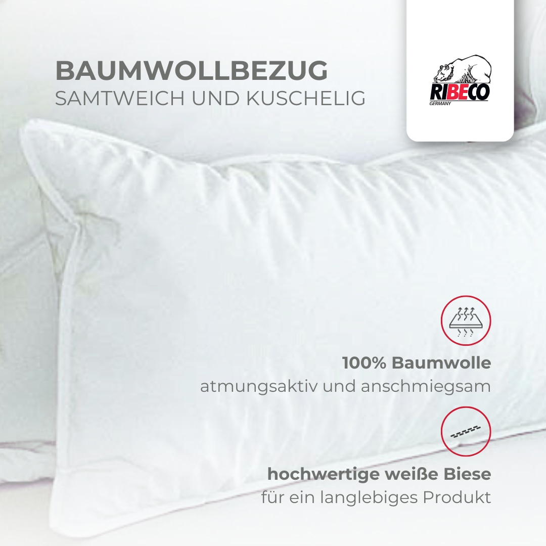 RIBECO Federkissen »Johanna Kopfkissen 1-tlg. oder 2-tlg.: 40x80 cm, 80x80 cm erhältlich!« Füllung: 90Federn10Daunen Bezug: Baumwolle 1 Stk. tlg. Kissen  mit DOWNPASS zertifiziert und Made in Germany