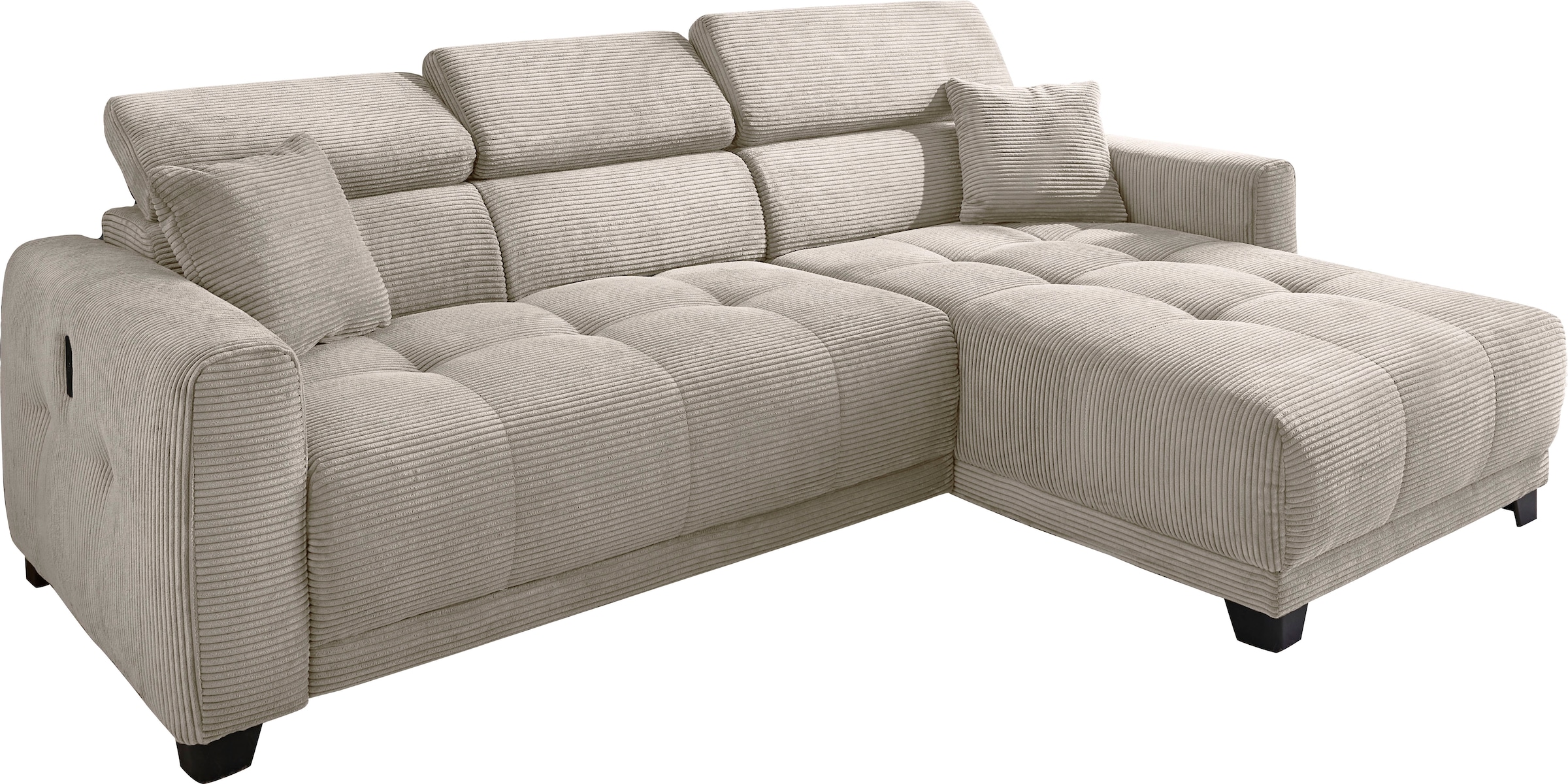 Jockenhöfer Gruppe Ecksofa »Cremona, L-Form, B: 263cm, 30 cm elektrischer Sitztiefenverstellung« 140kg Belastbarkeit je Sitz, verstellbaren Kopfstützen & USB-Ladeports