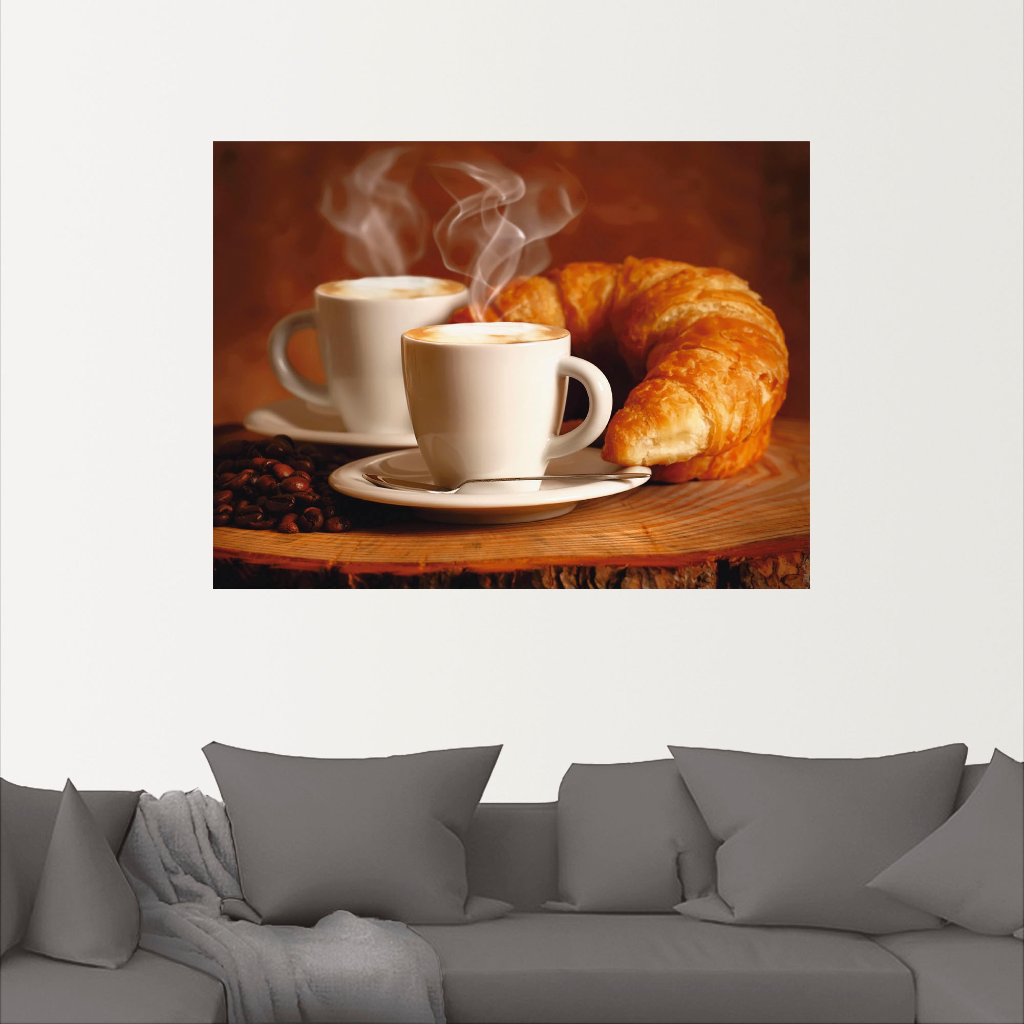 Artland Wandbild »Dampfender Cappuccino und Croissant«, Getränke, (1 St.), als Leinwandbild, Poster, Wandaufkleber in verschied. Größen