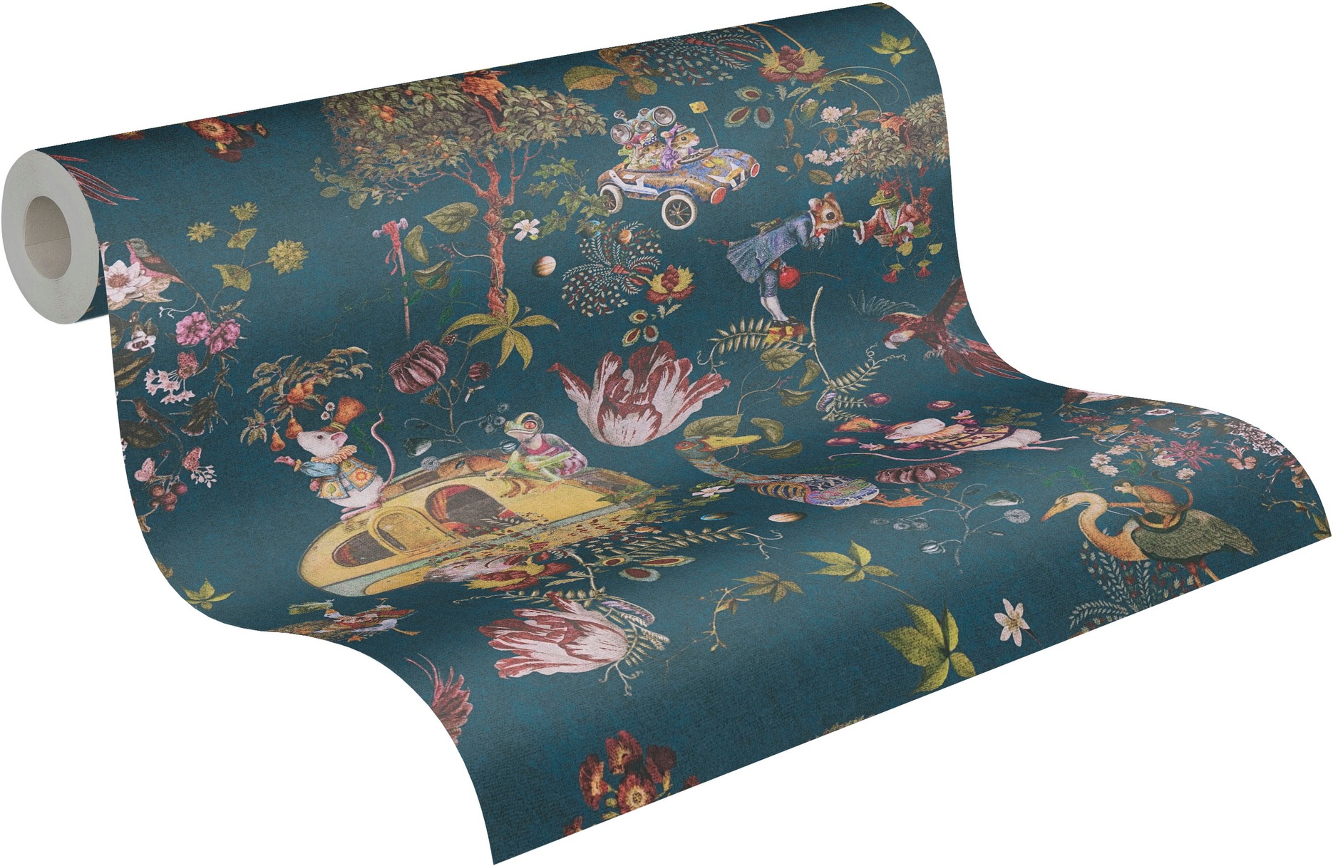 A.S. Création Vliestapete »Fantasievolle Märchen« Motiv leicht strukturiert Vliestapete Märchen Wohnwagen Kindermotiv, Blau, Bunt und Schwarz