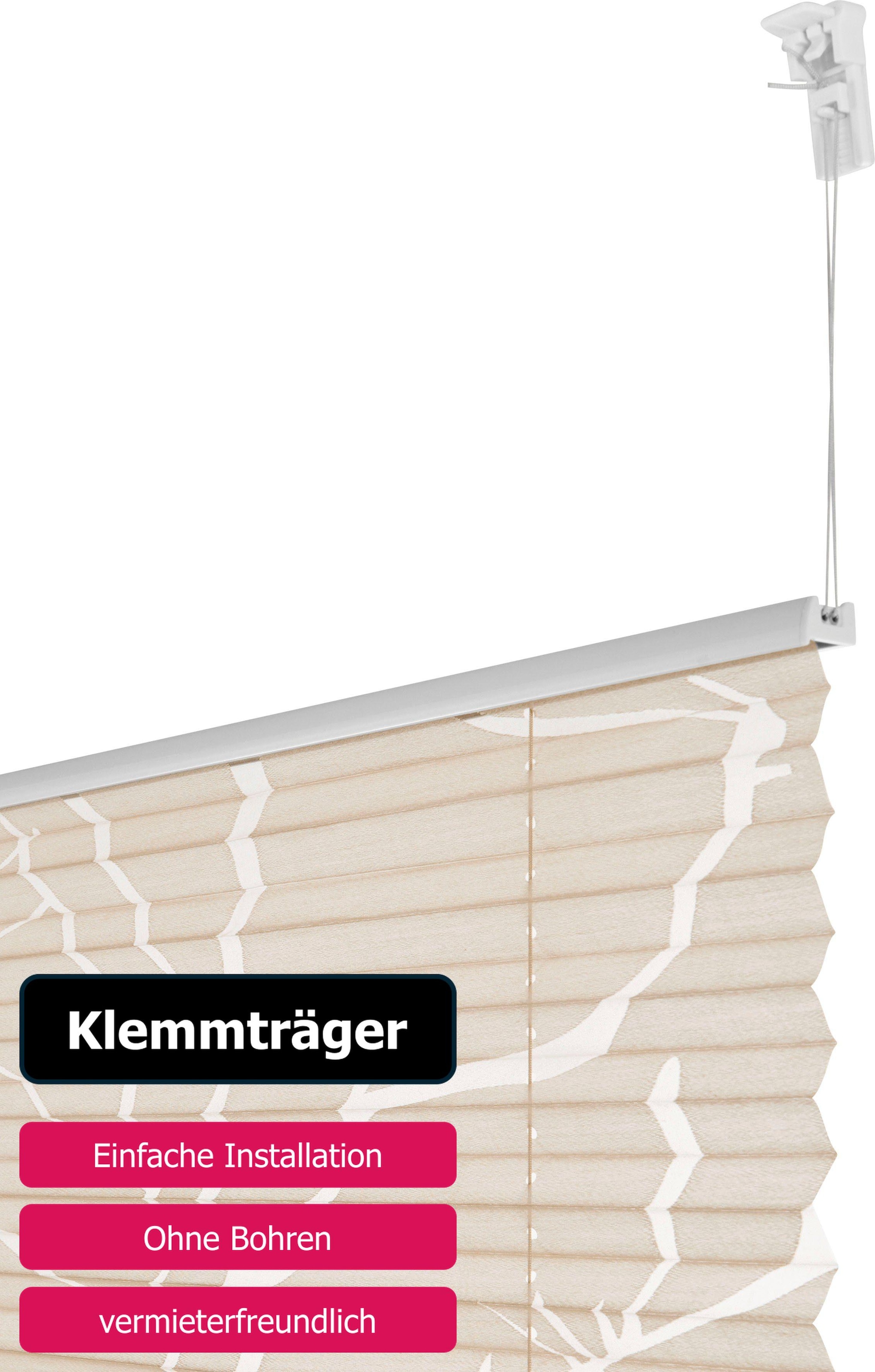 my home Plissee »ANNA«, Lichtschutz, ohne Bohren, verspannt, Ästemotiv, Klemmträger