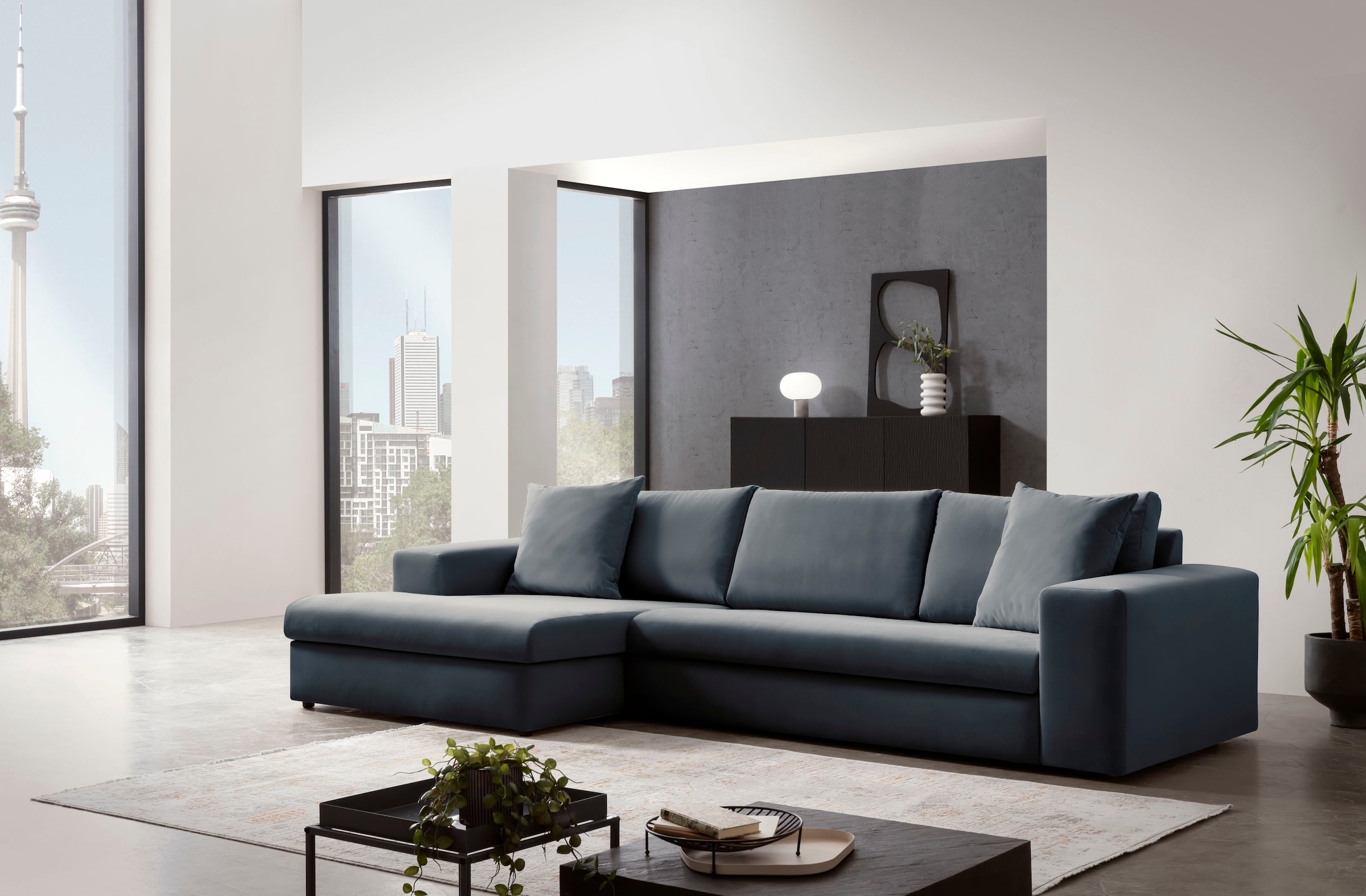andas Ecksofa »SLEETLAND XXL in Samtvelours oder Vintage-Leder-Optik, L-Form,«, besonders groß und bequem