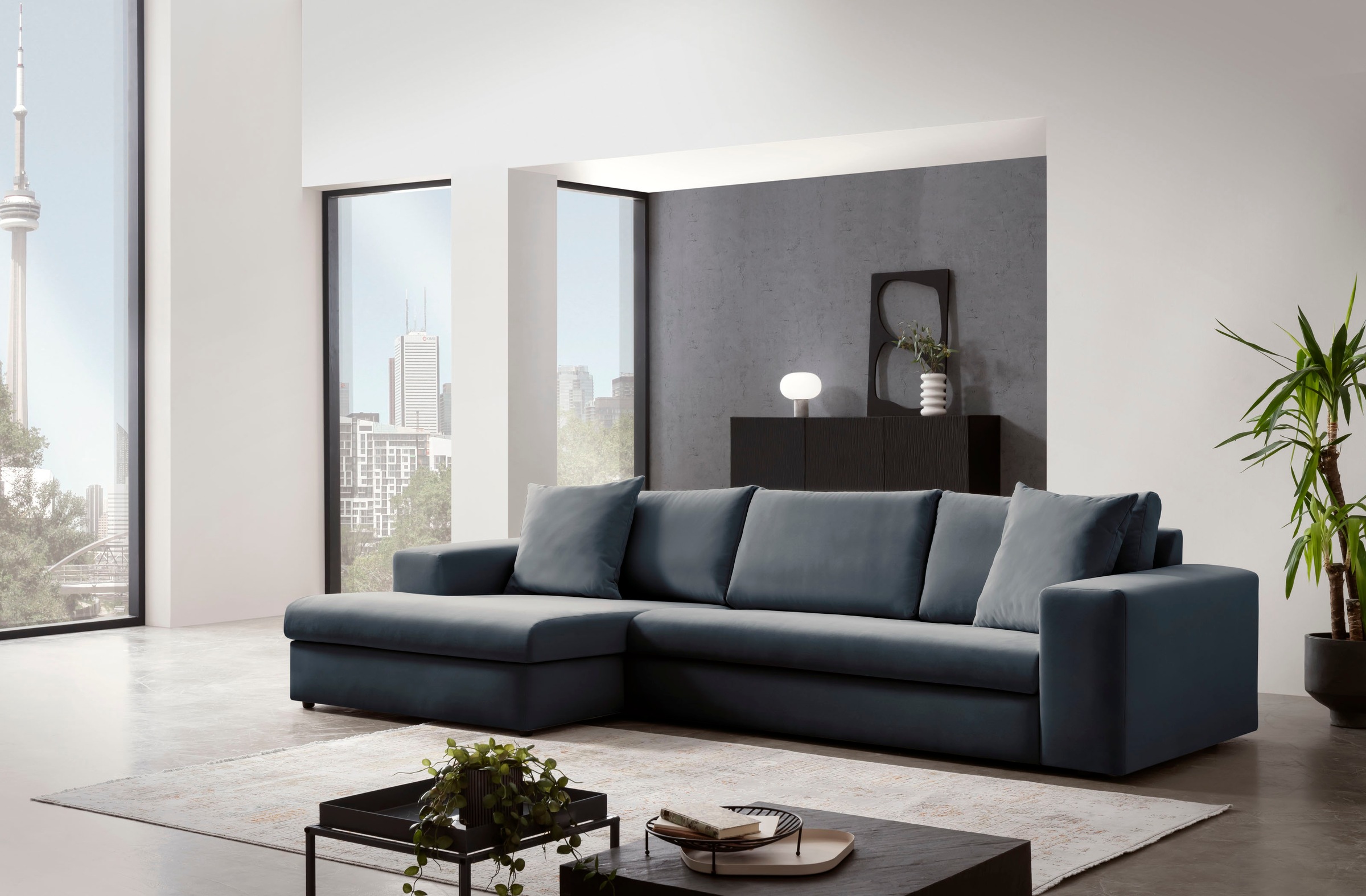 Home affaire Ecksofa "SLEETLAND XXL in Samtvelours oder Vintage-Leder-Optik günstig online kaufen