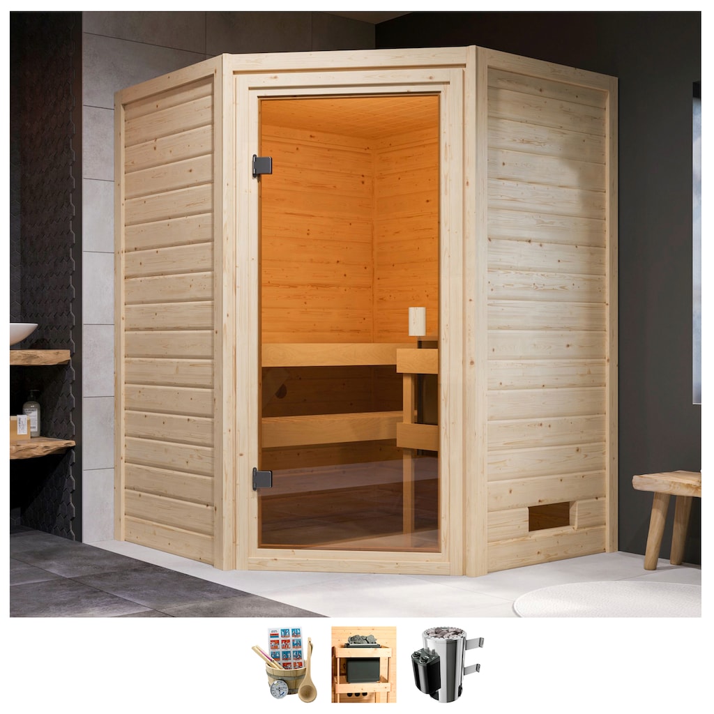 welltime Sauna »Anni«, 3,6-kW-Plug & Play Ofen mit int. Steuerung