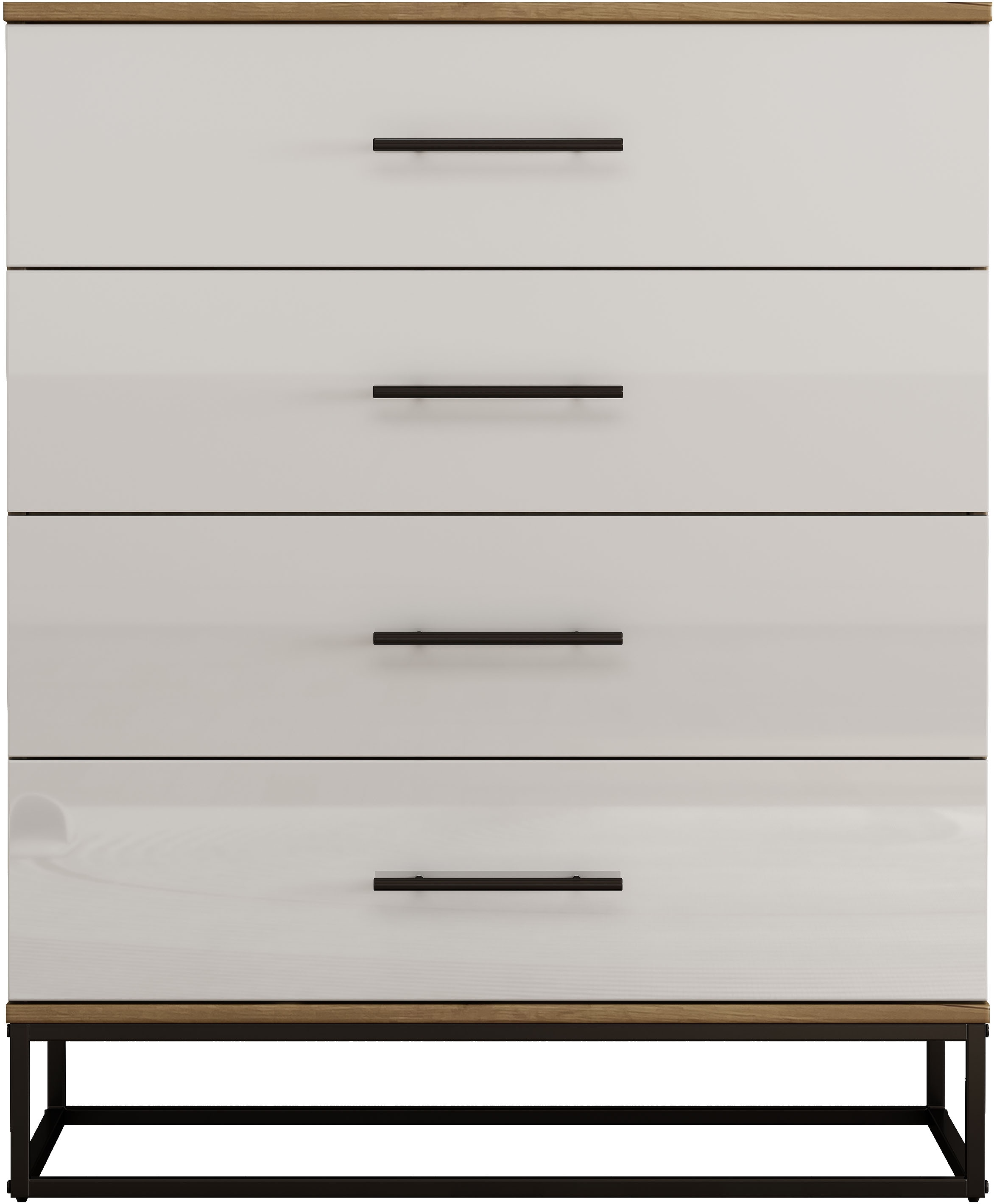 OTTO home Schubkastenkommode »Lucca Sideboard mit schwarzen Griffen 4 Schubladen Kufengestell« Hochwertige Hochglanzfronten in weiß,  Kommode Wäscheschrank im Loft Design mit 4 Schubladen