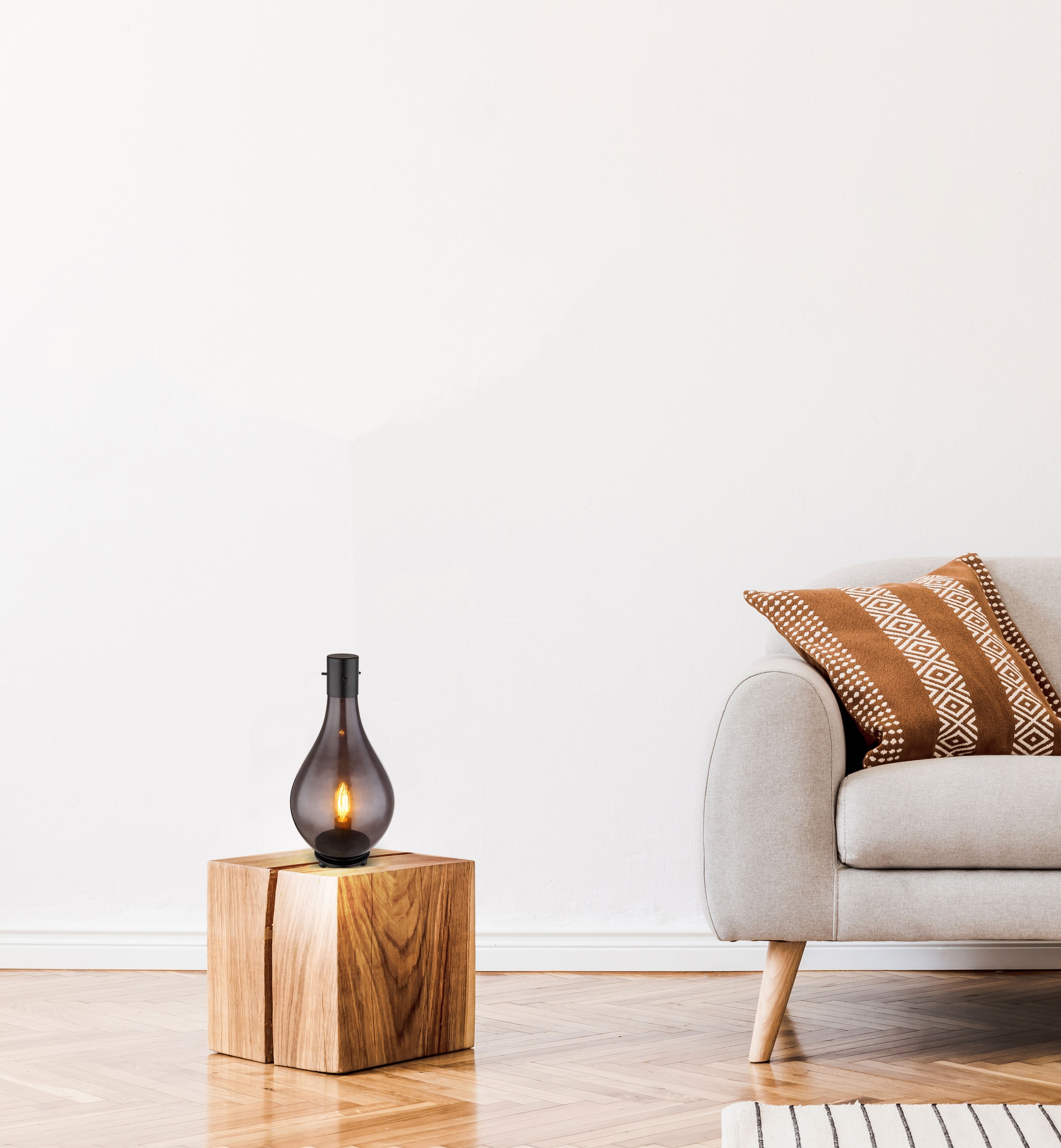 GLOBO LIGHTING Tischleuchte »OSKUS« E14 1 Stk. Tischlampe Glas rauchfarben schwarz Schlafzimmer Flur