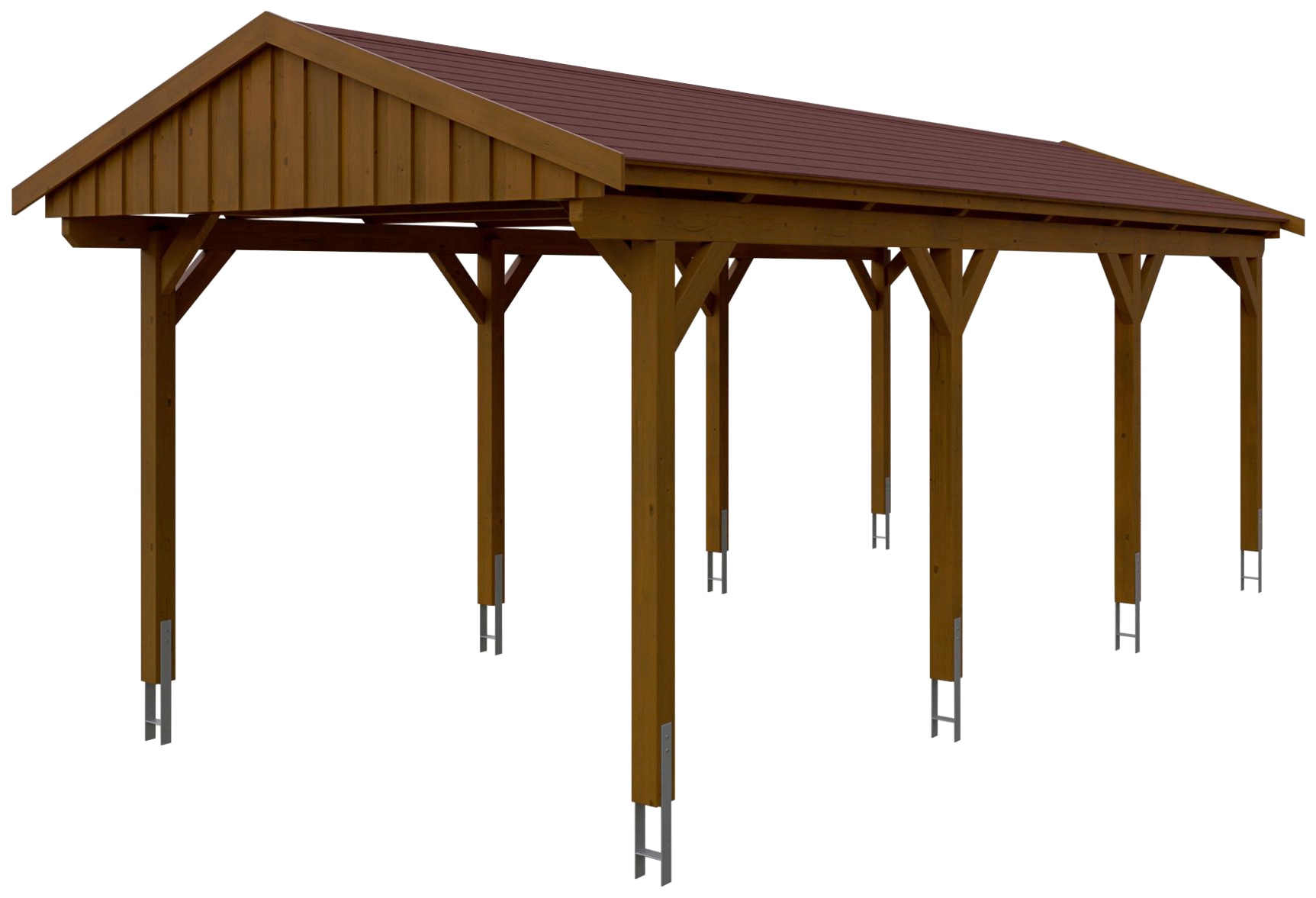 Skanholz Einzelcarport »Fichtelberg«, Leimholz-Nordisches Fichtenholz, braun, mit roten Schindeln