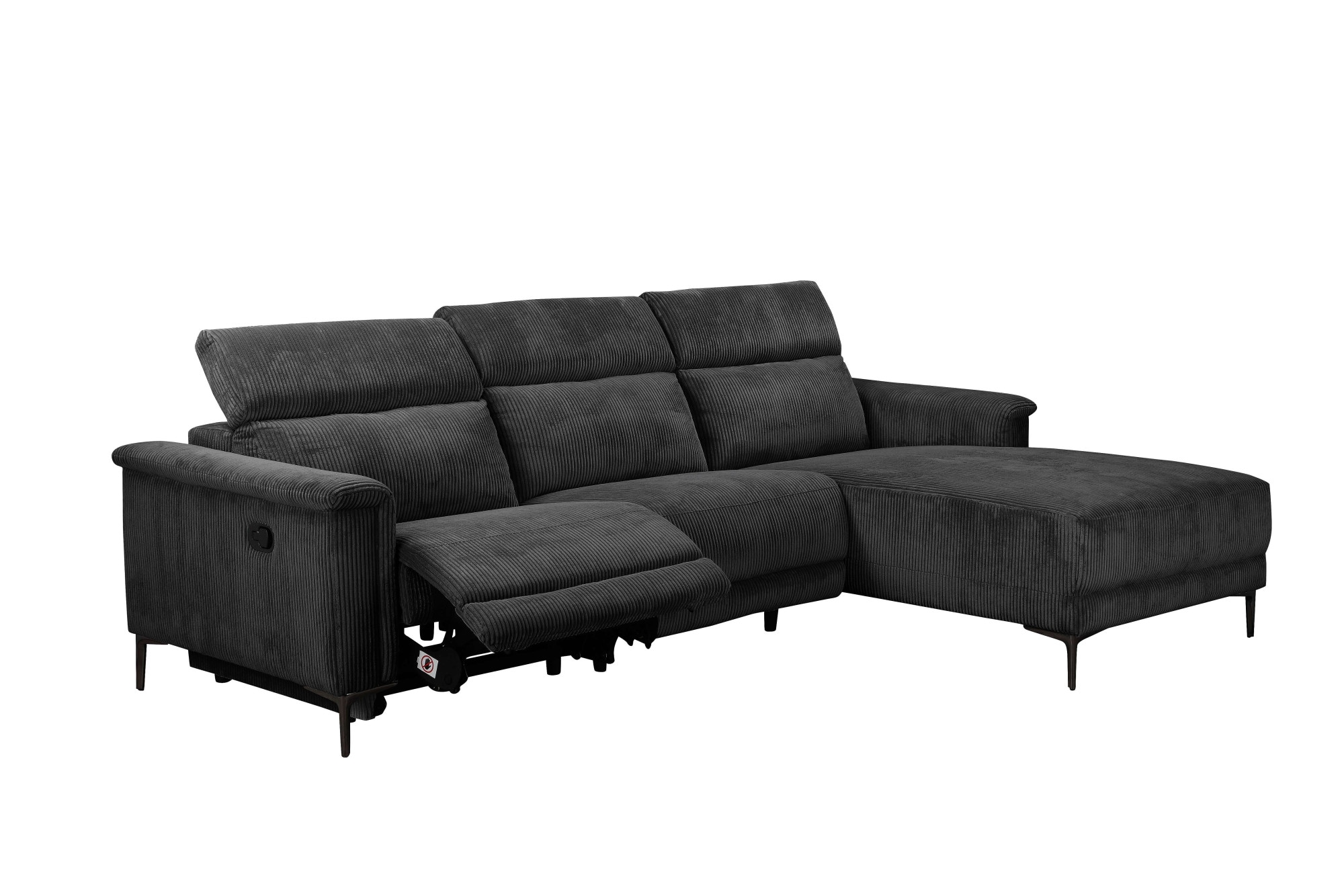 Places of Style Ecksofa »Lund in Cord, L-Form, 261 cm, manuelle und elektr. Relaxfunktion,«, USB-A und Kopfteilverstellung