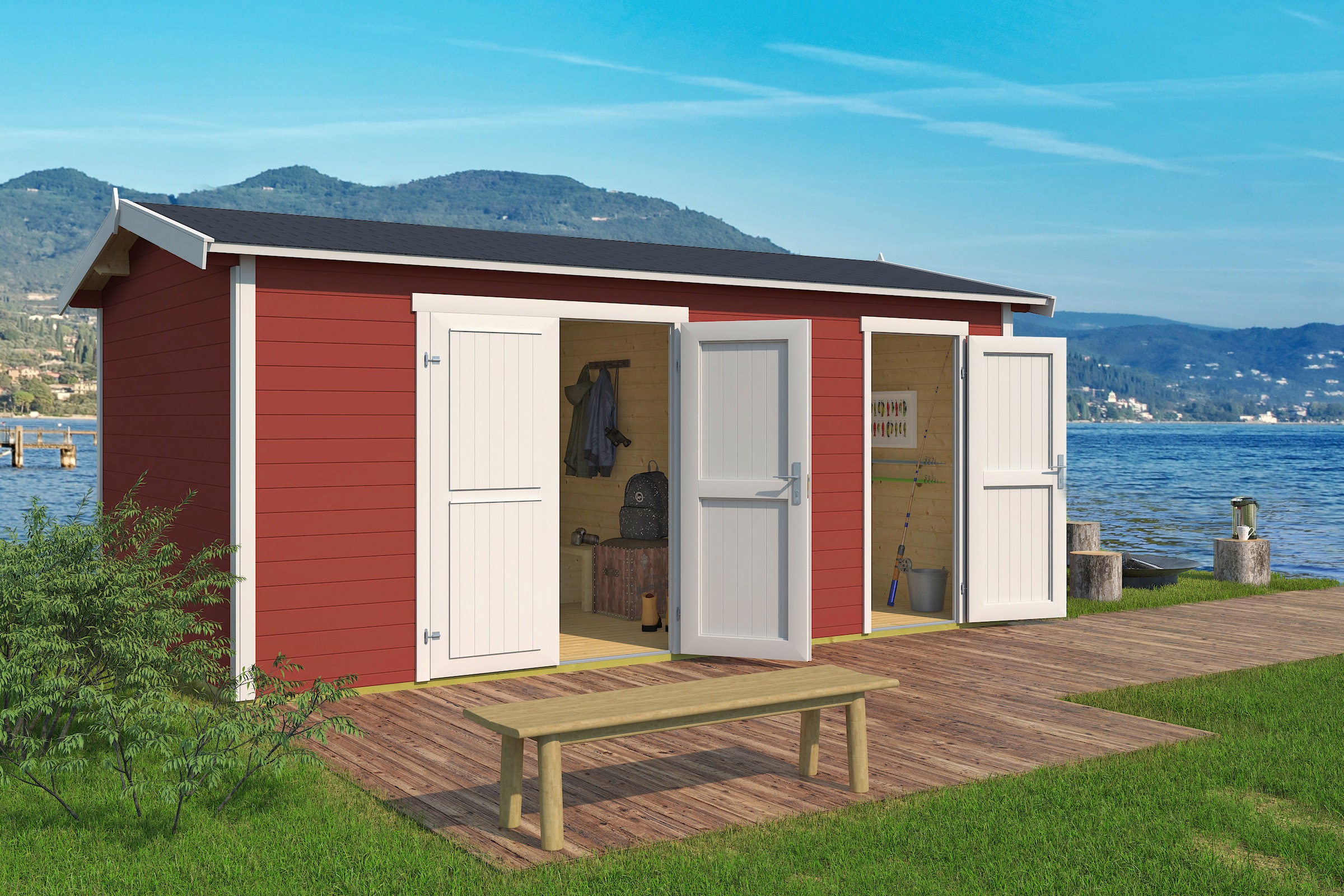 LASITA MAJA Gartenhaus »Tuvalu XL«, Blochbohlenhaus 28mm 2-Raum, Fundamentmass 5000x3000, Schwedenrot