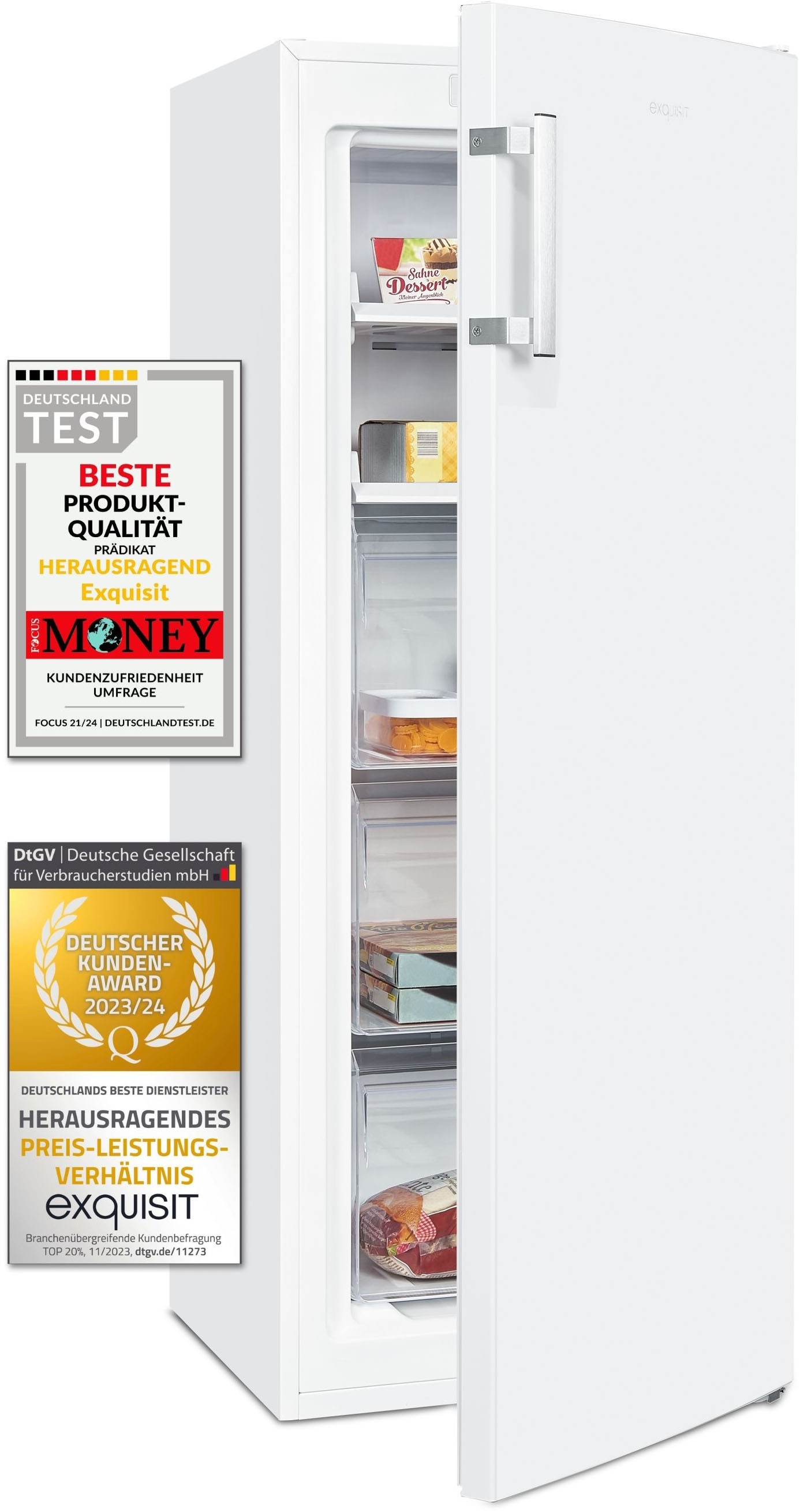 exquisit Gefrierschrank »GS231-NF-H-040C weiss« 143 cm hoch 54 cm breit NoFrost, 161 Liter Nutzinhalt