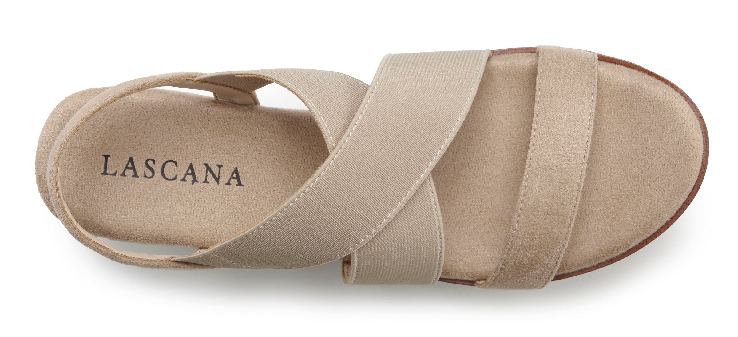 Sandalette LASCANA "Sommerschuh, offener Schuh, Sandale", Damen, Gr. 41, beige, Obermaterial: 100% Textilmaterial. Decksohle: 100% Textilmaterial. Futter: 100% Lederimitat. Laufsohle: 100% Synthetik, unifarben mit Farbeinsatz, Basic, Schuhe Sandalette, mi 3