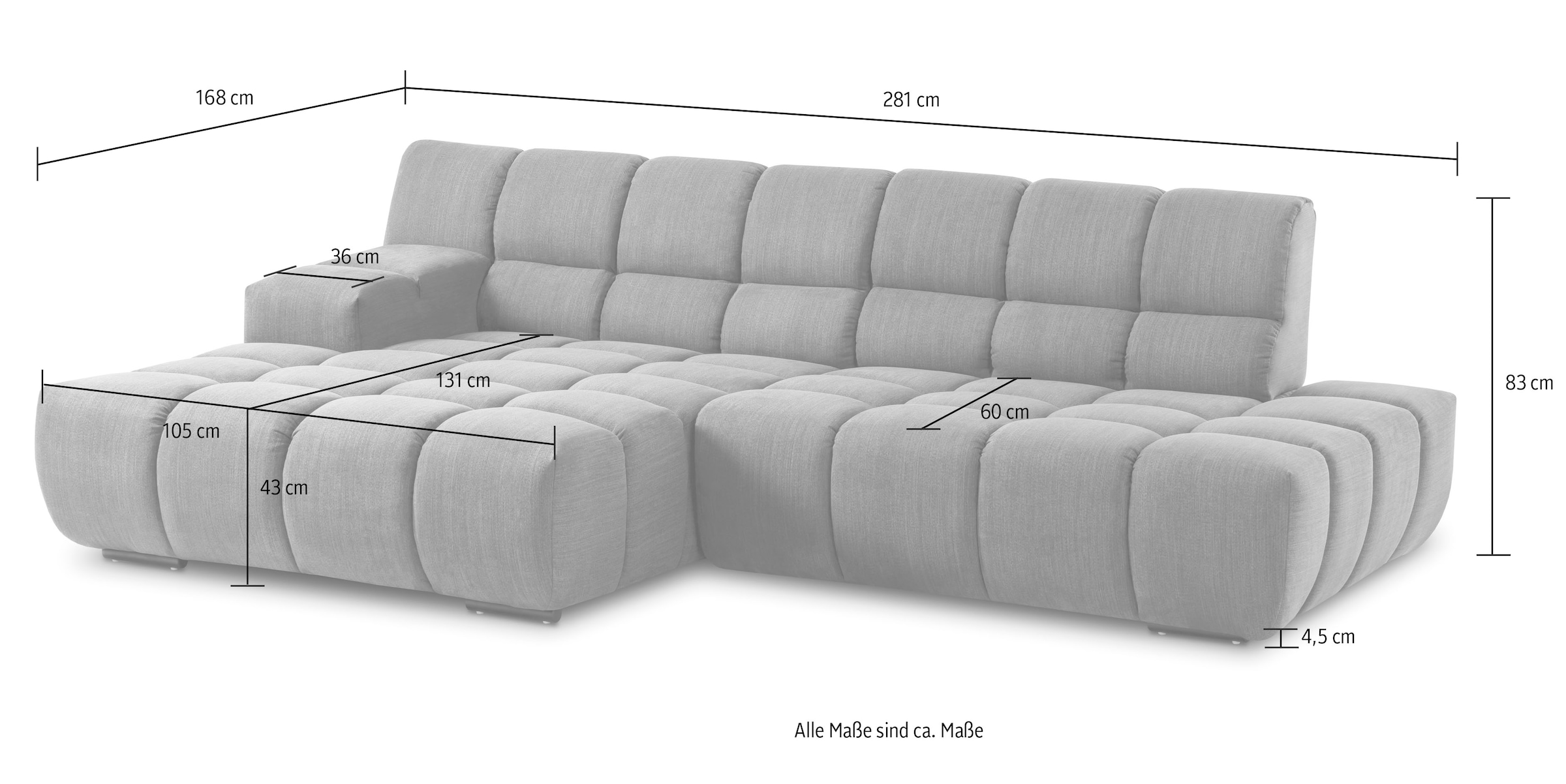 designwerk Ecksofa »Cielo«, mit Sitztiefenverstellung