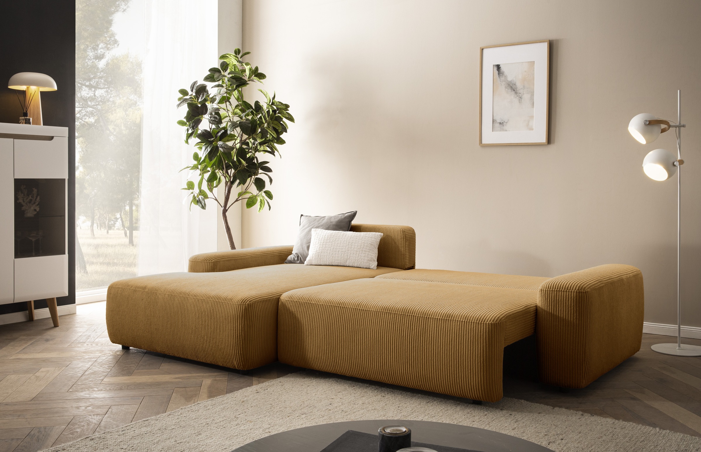 INOSIGN Ecksofa »TORGE (264cm), Schlafsofa in Cord, Samtvelours o Struktur fein, L-Form«, Schlaffunktion, Bettkasten, Liegefläche: 125/210 cm