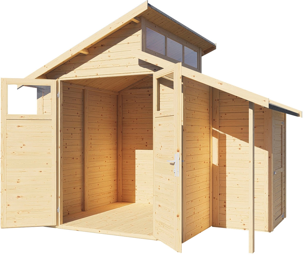 BERTILO Gartenhaus »Studio Set 2, in verschiedenen Farben«, mit Doppelpultdach, Oberlicht und Dachverlängerung + Wandschrank